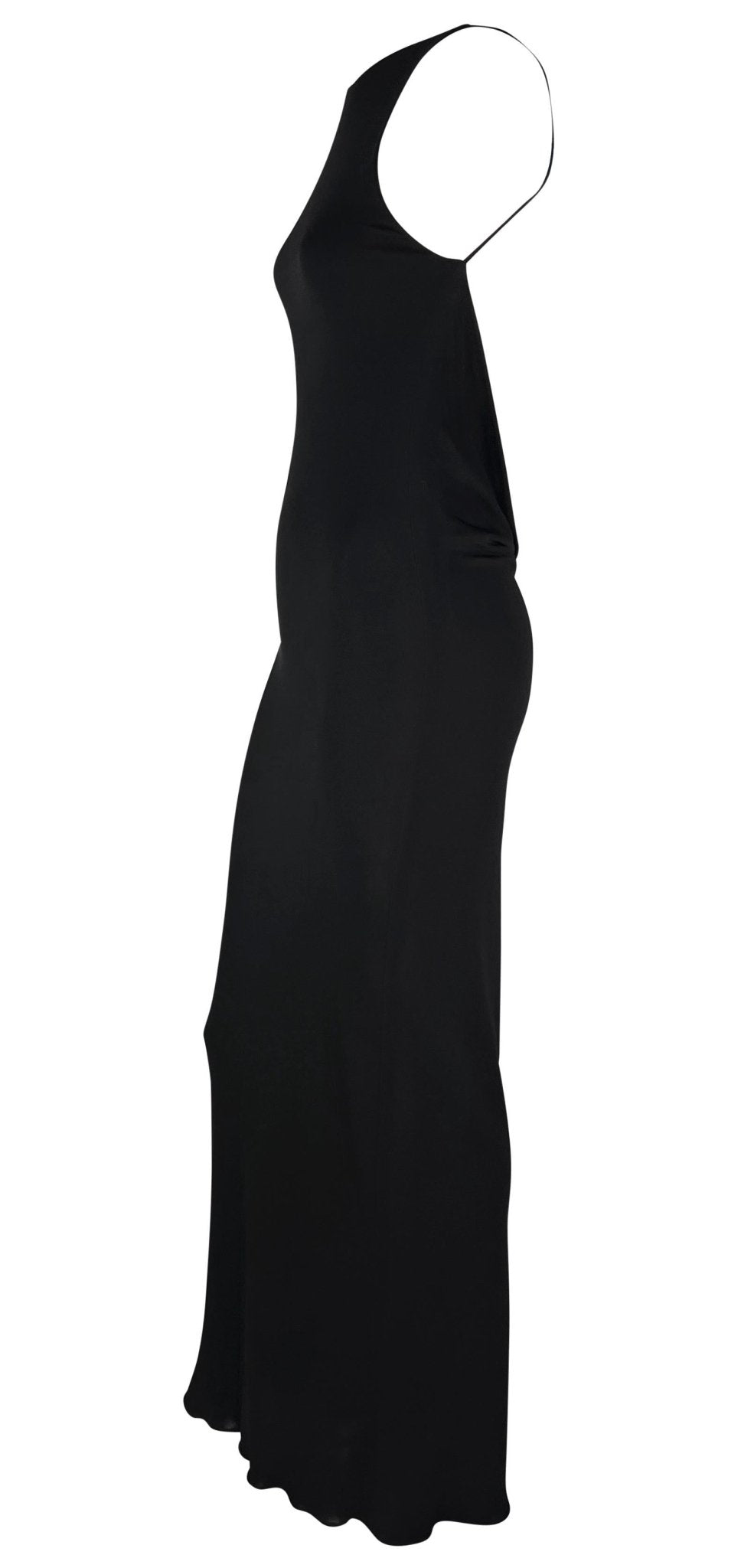 Late 1990s Yigal Azrouël Backless Cowl Slinky Black Bodycon Gown - RealList