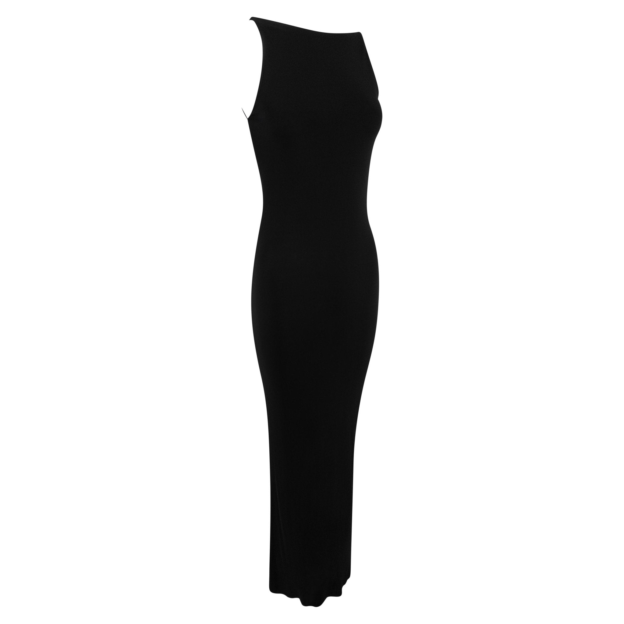 Late 1990s Yigal Azrouël Backless Slinky Black Bodycon Gown - RealList