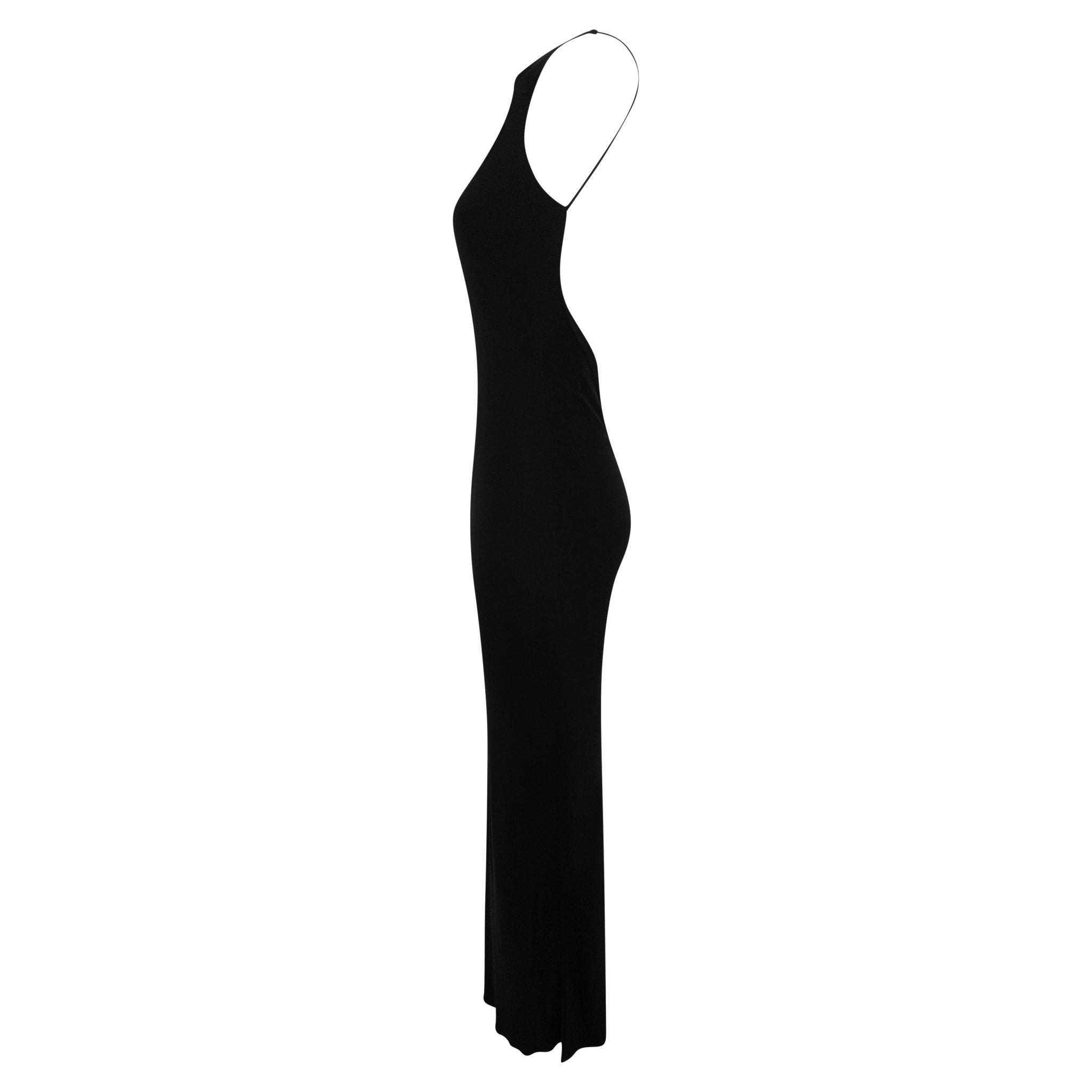 Late 1990s Yigal Azrouël Backless Slinky Black Bodycon Gown - RealList