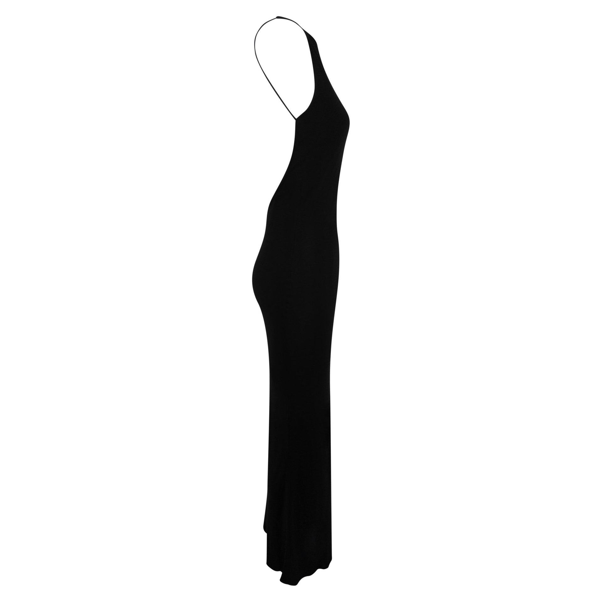 Late 1990s Yigal Azrouël Backless Slinky Black Bodycon Gown - RealList