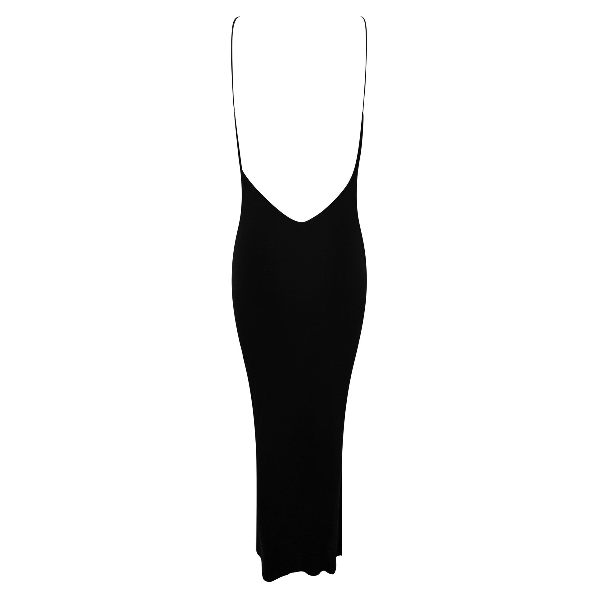 Late 1990s Yigal Azrouël Backless Slinky Black Bodycon Gown - RealList