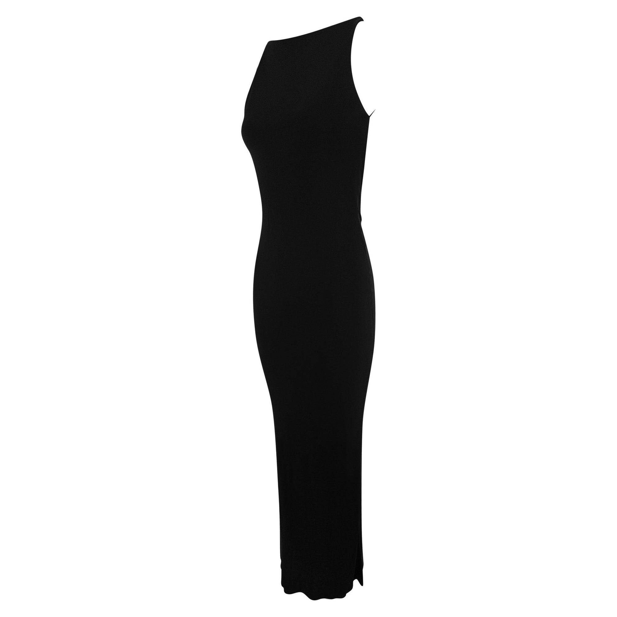 Late 1990s Yigal Azrouël Backless Slinky Black Bodycon Gown - RealList