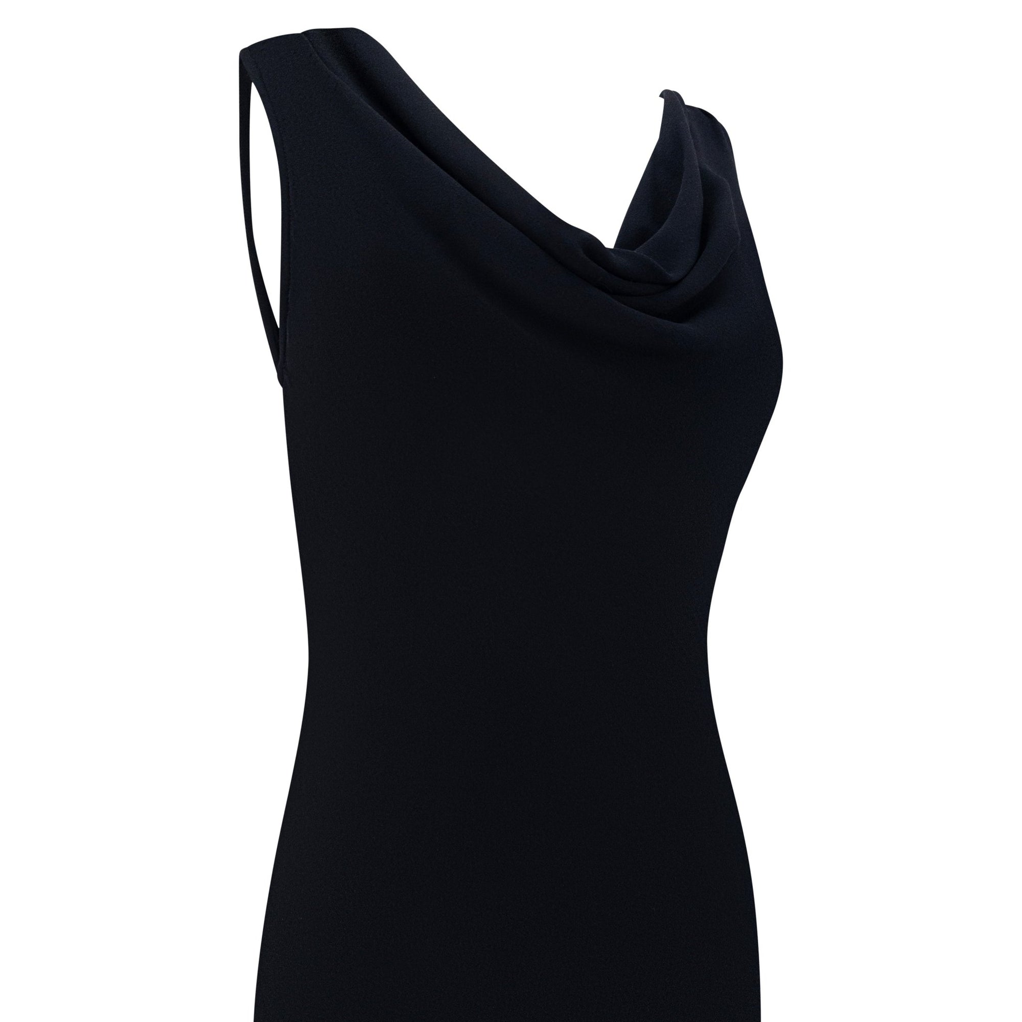 Late 1990s Yves Saint Laurent Black Stretch Silk Plunging Cowl Gown - RealList