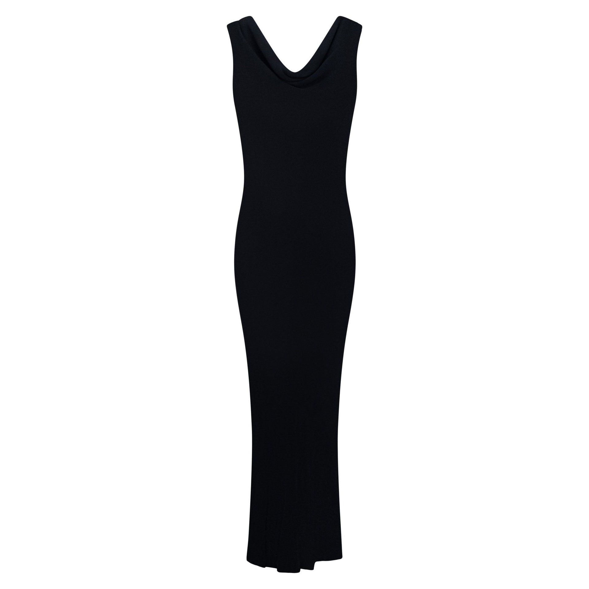 Late 1990s Yves Saint Laurent Black Stretch Silk Plunging Cowl Gown - RealList