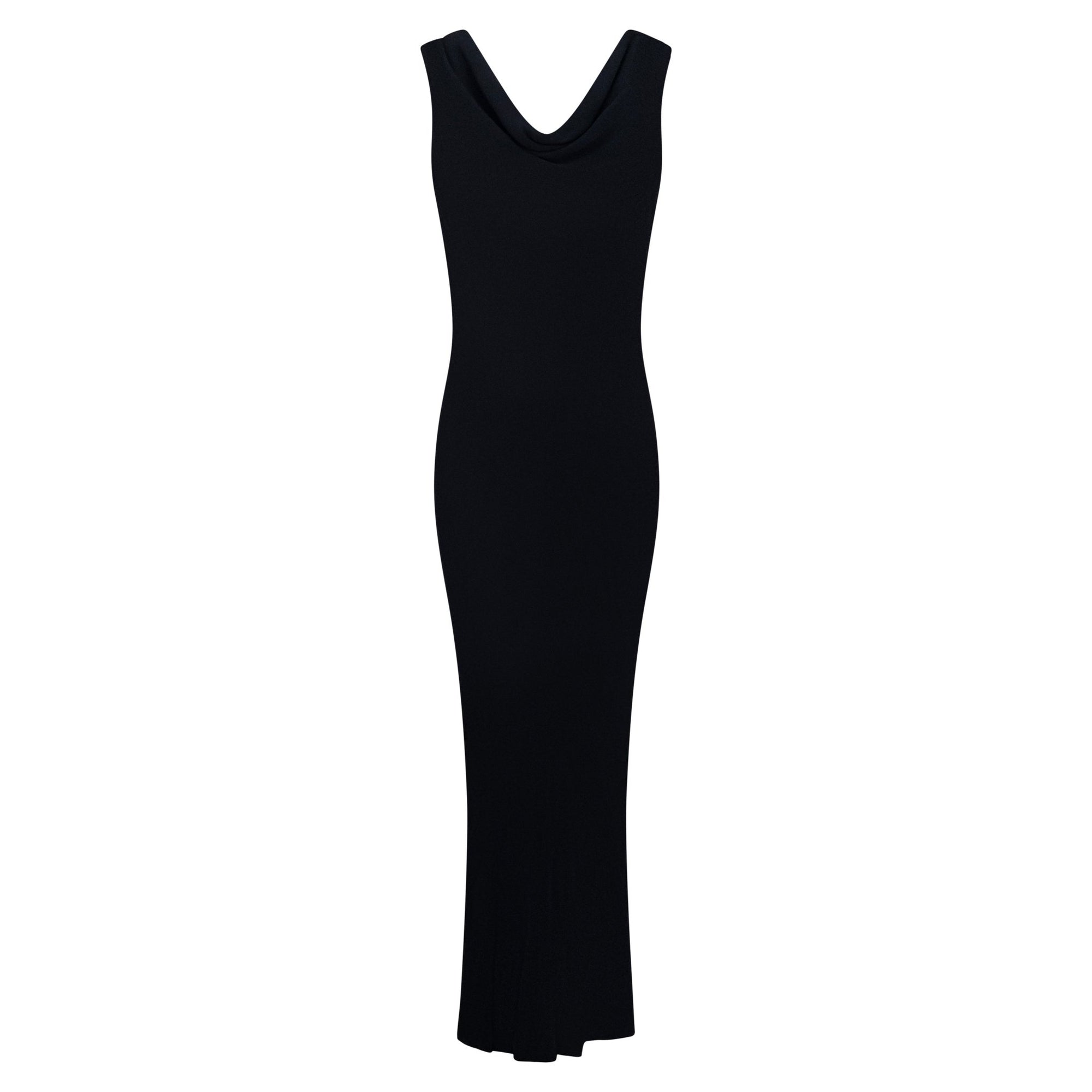 Late 1990s Yves Saint Laurent Black Stretch Silk Plunging Cowl Gown - RealList