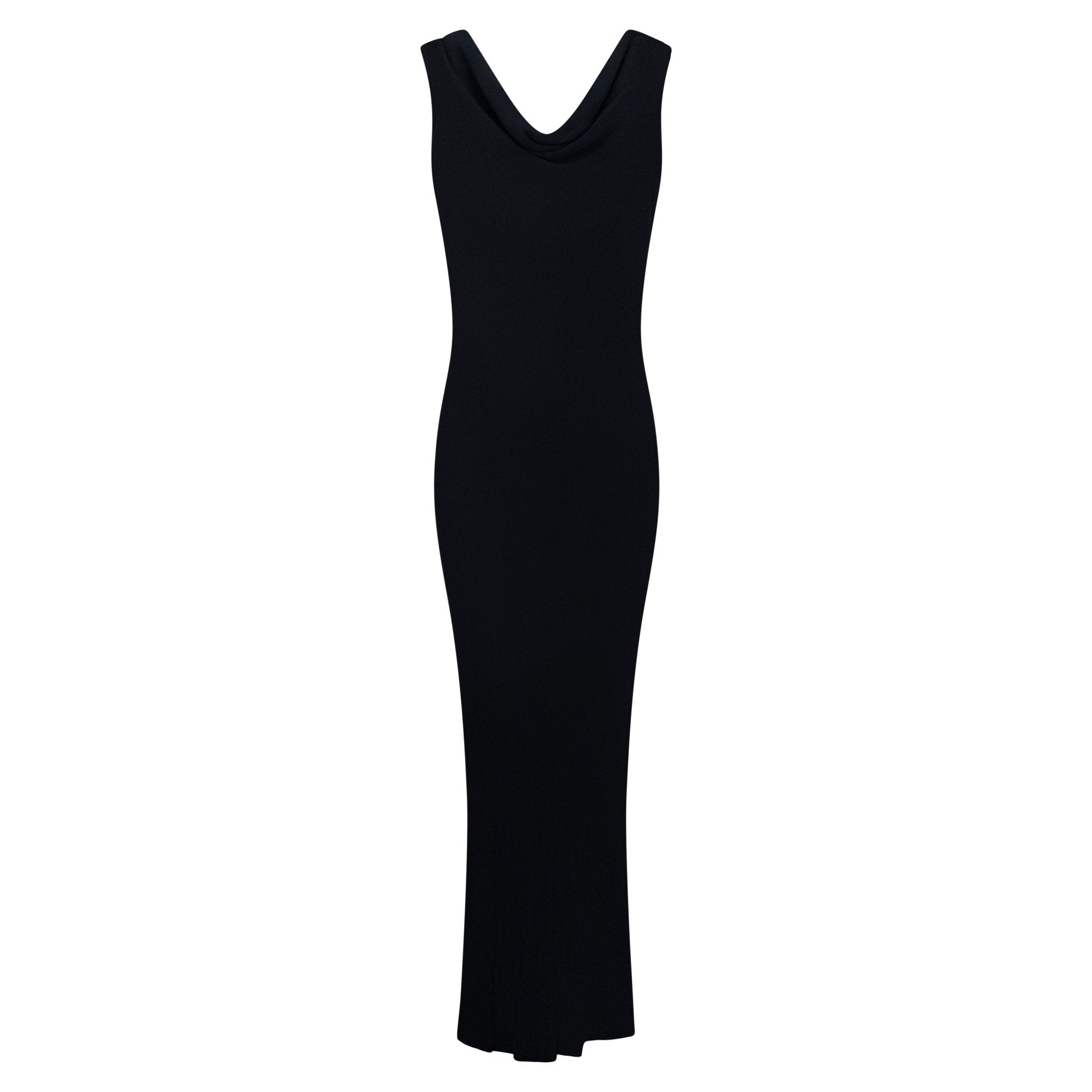 Late 1990s Yves Saint Laurent Black Stretch Silk Plunging Cowl Gown - RealList