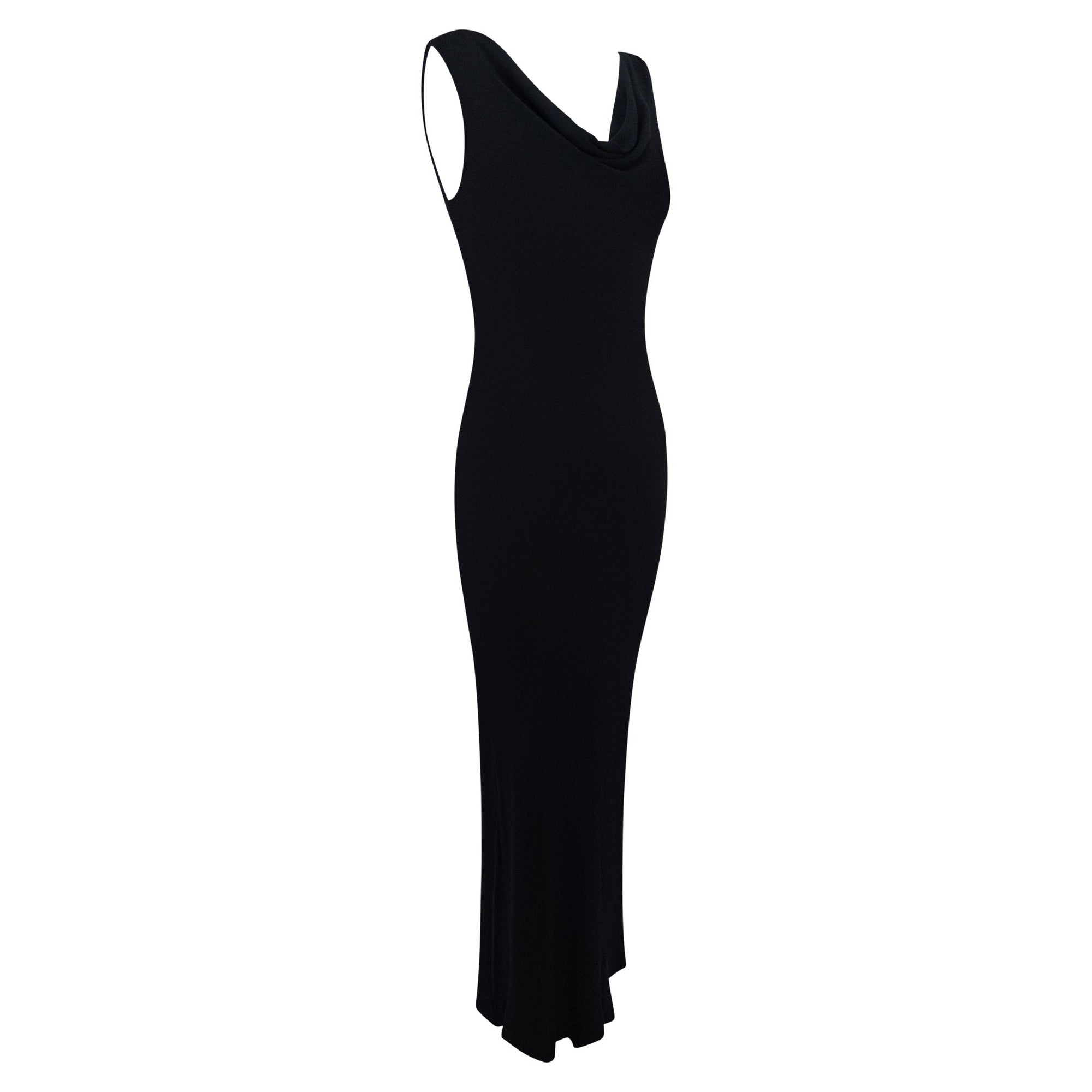 Late 1990s Yves Saint Laurent Black Stretch Silk Plunging Cowl Gown - RealList
