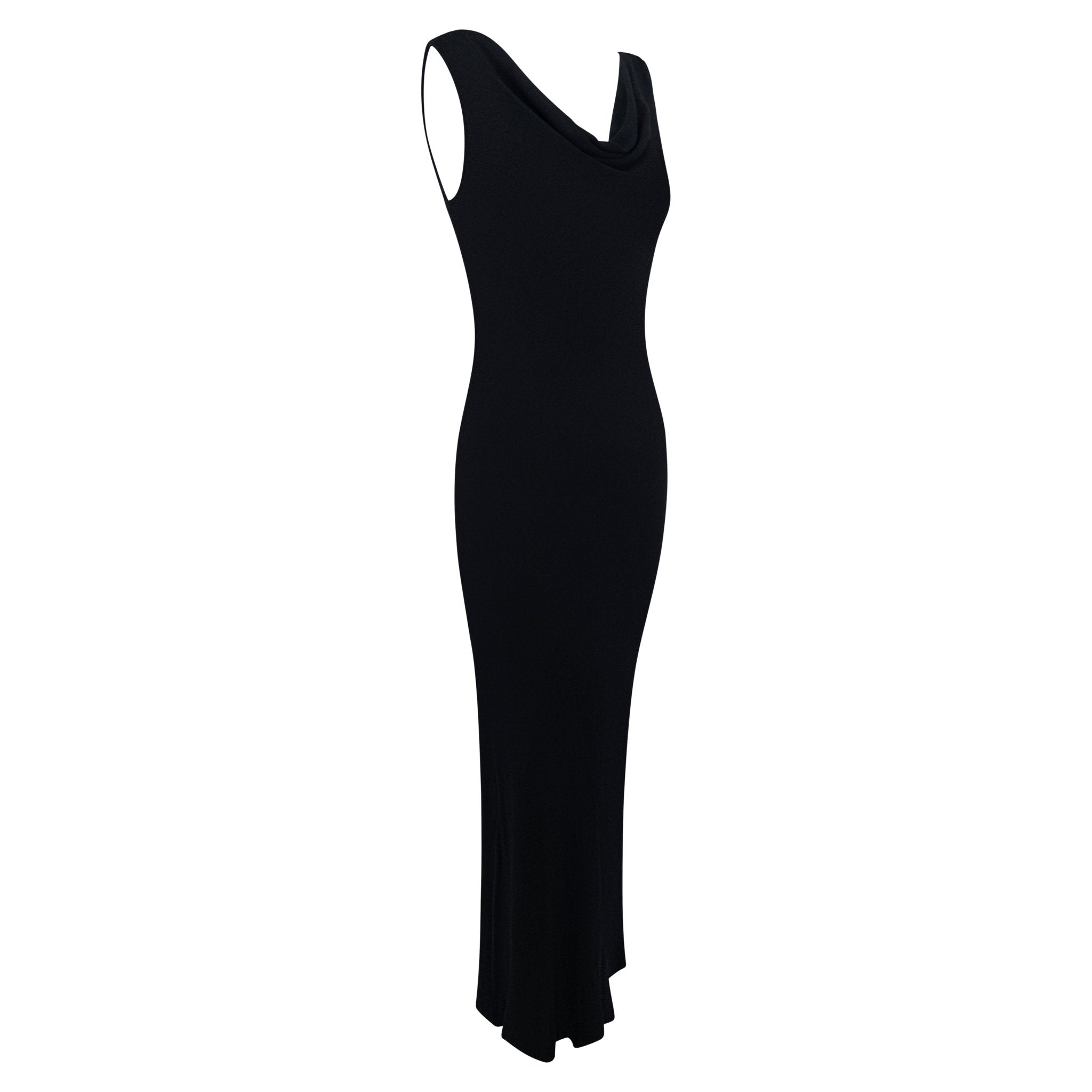 Late 1990s Yves Saint Laurent Black Stretch Silk Plunging Cowl Gown - RealList