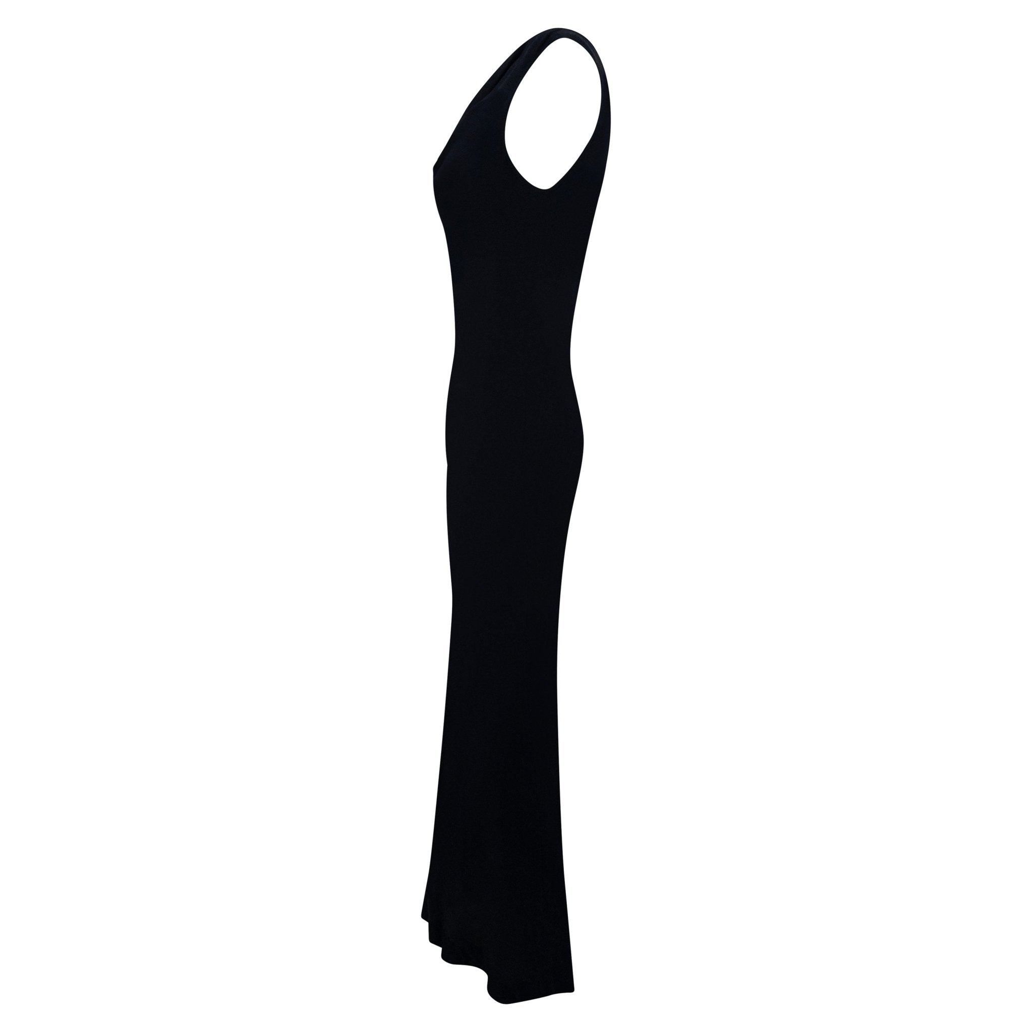 Late 1990s Yves Saint Laurent Black Stretch Silk Plunging Cowl Gown - RealList