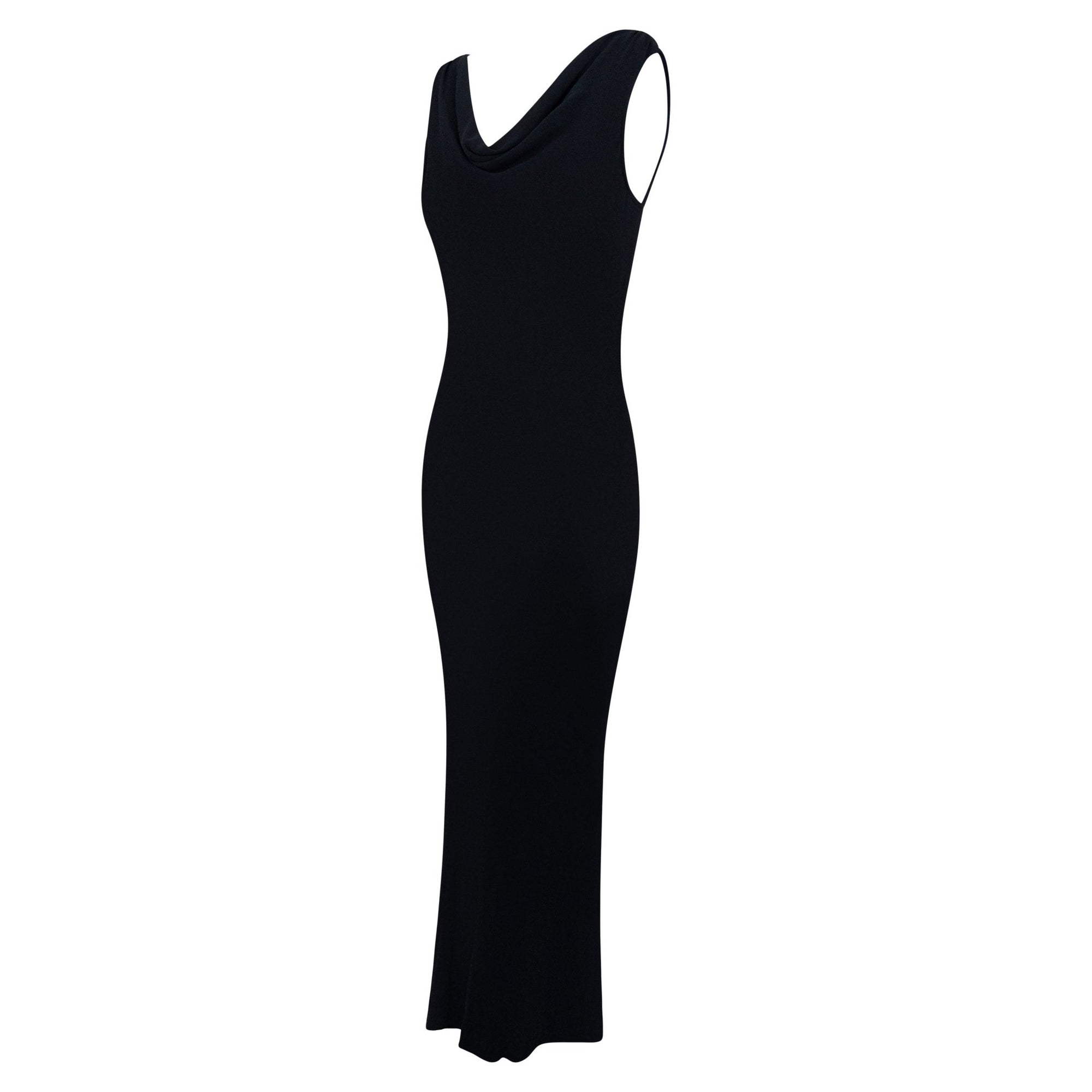 Late 1990s Yves Saint Laurent Black Stretch Silk Plunging Cowl Gown - RealList