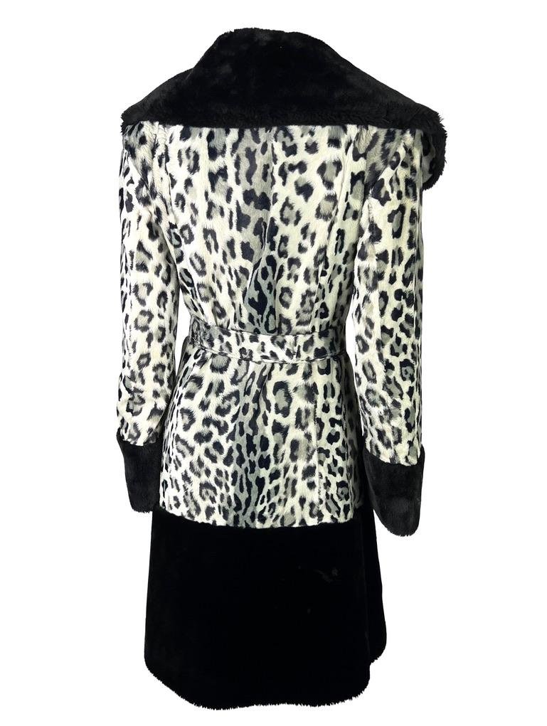 Mid 1990s Dolce & Gabbana White Leopard Print Black Faux Fur Wrap Coat - RealList