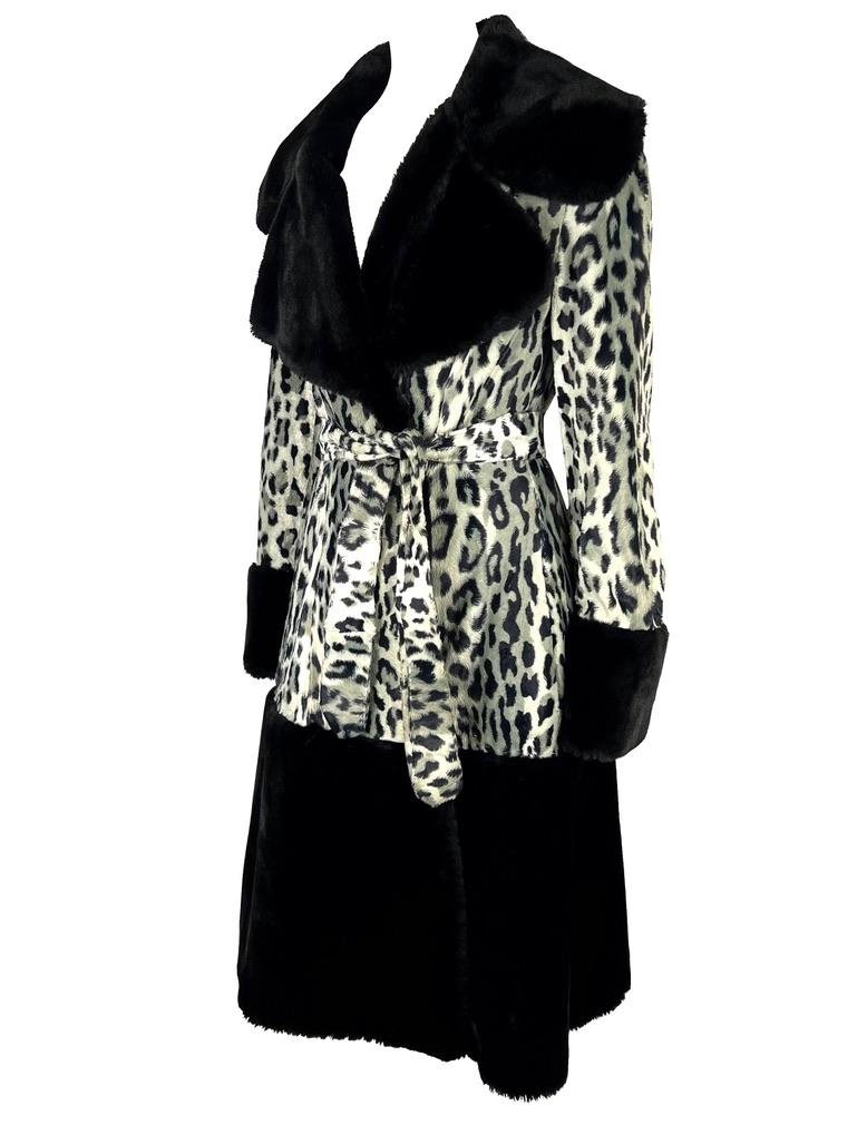 Mid 1990s Dolce & Gabbana White Leopard Print Black Faux Fur Wrap Coat - RealList
