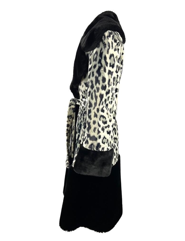 Mid 1990s Dolce & Gabbana White Leopard Print Black Faux Fur Wrap Coat - RealList