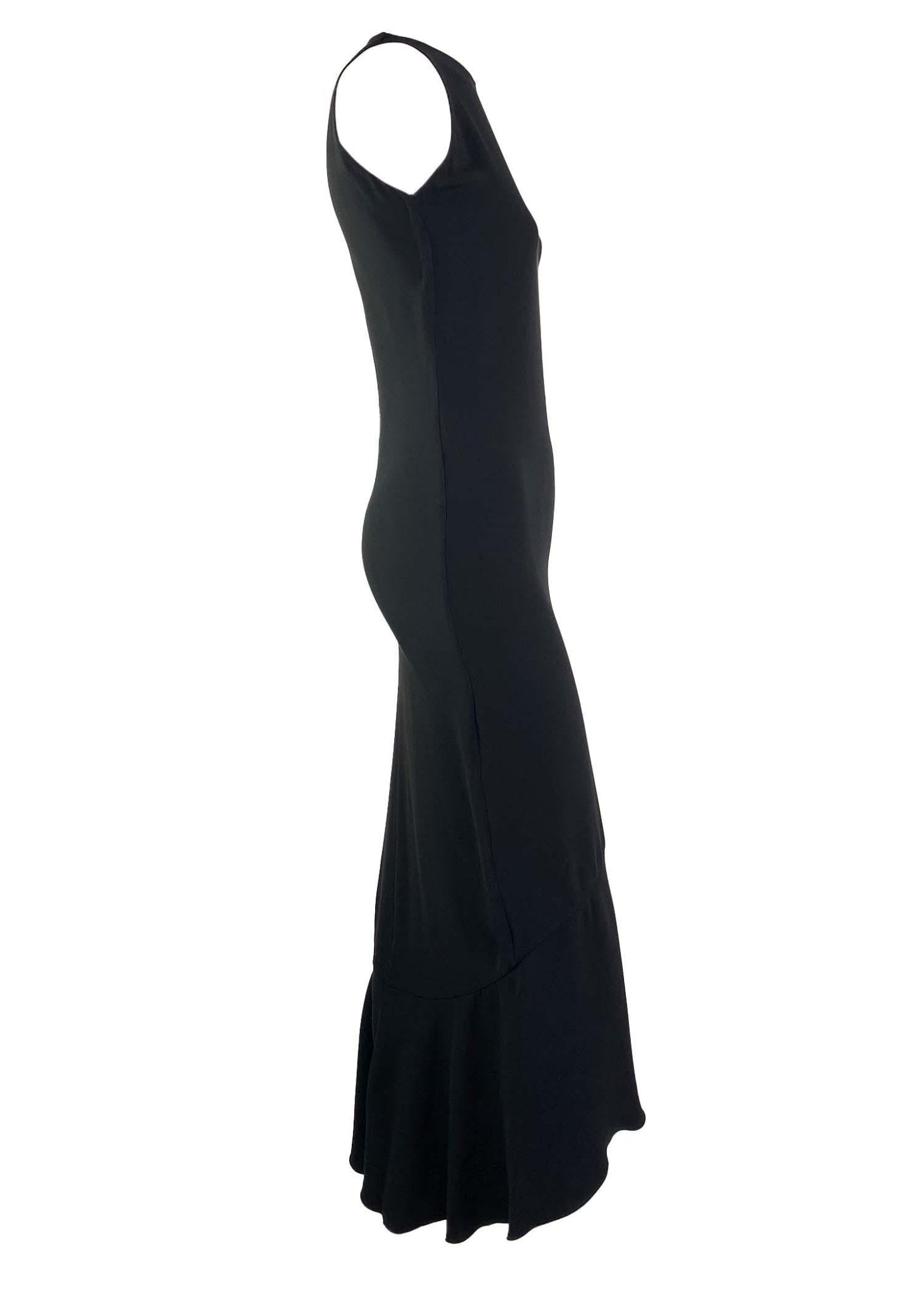 Mid - Late 1990s Gianni Versace Couture Black Dropped Hem Bias - Cut Wiggle Gown LBD - RealList
