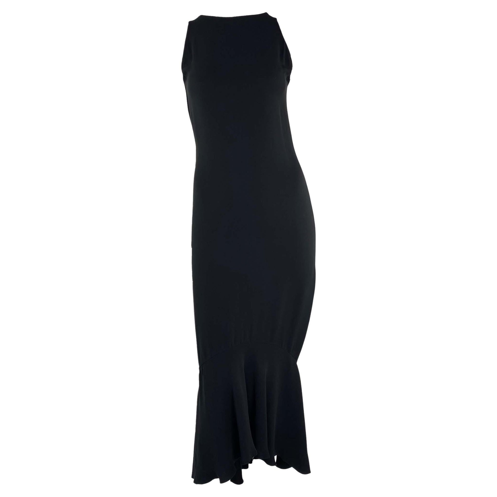 Mid - Late 1990s Gianni Versace Couture Black Dropped Hem Bias - Cut Wiggle Gown LBD - RealList