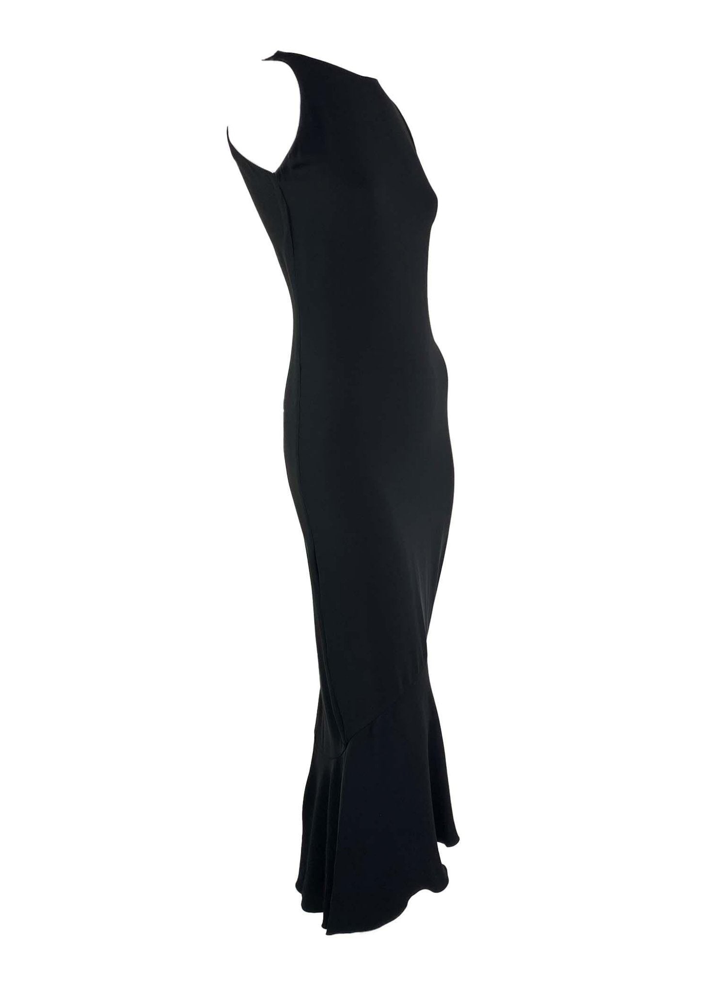 Mid - Late 1990s Gianni Versace Couture Black Dropped Hem Bias - Cut Wiggle Gown LBD - RealList