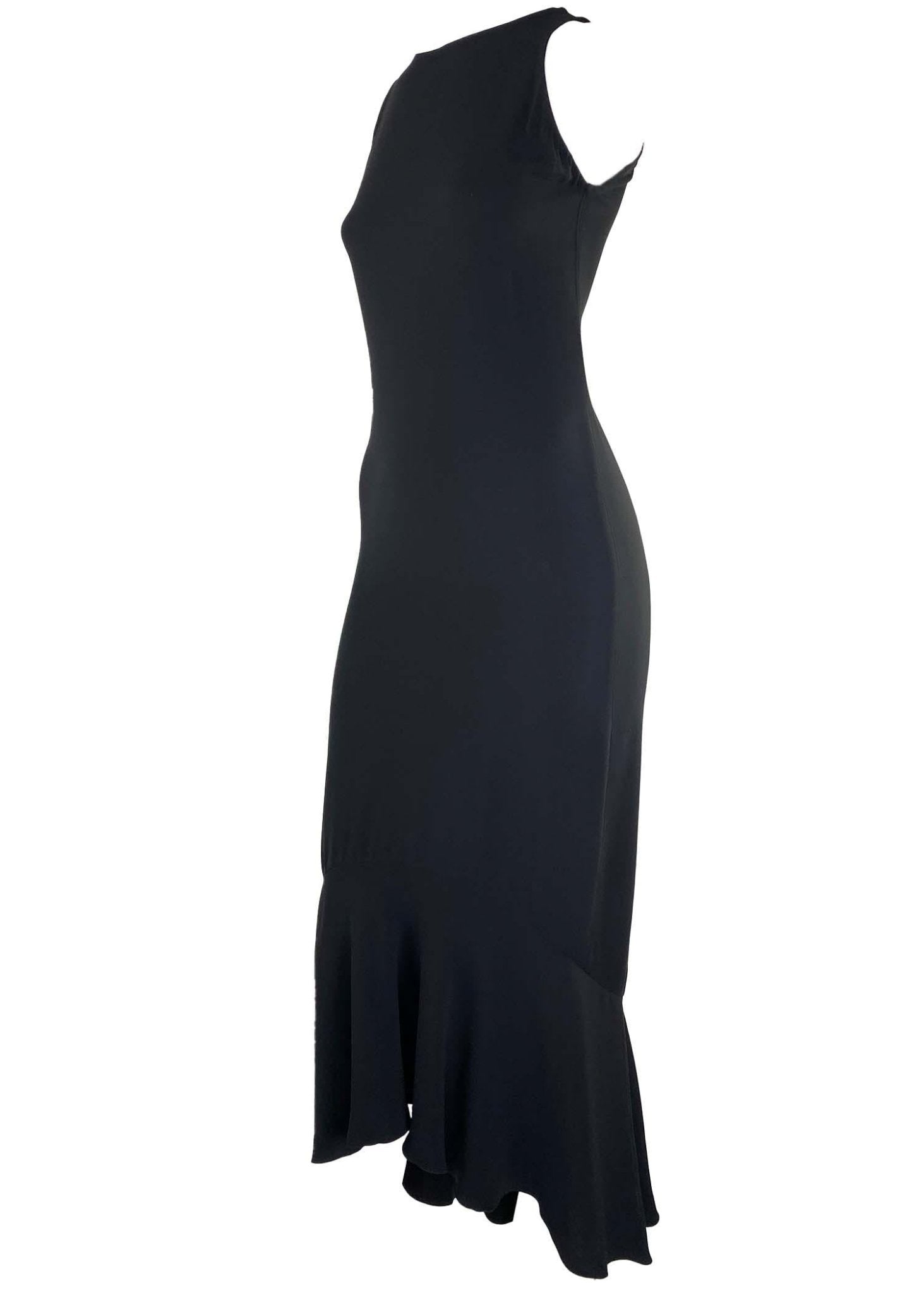 Mid - Late 1990s Gianni Versace Couture Black Dropped Hem Bias - Cut Wiggle Gown LBD - RealList
