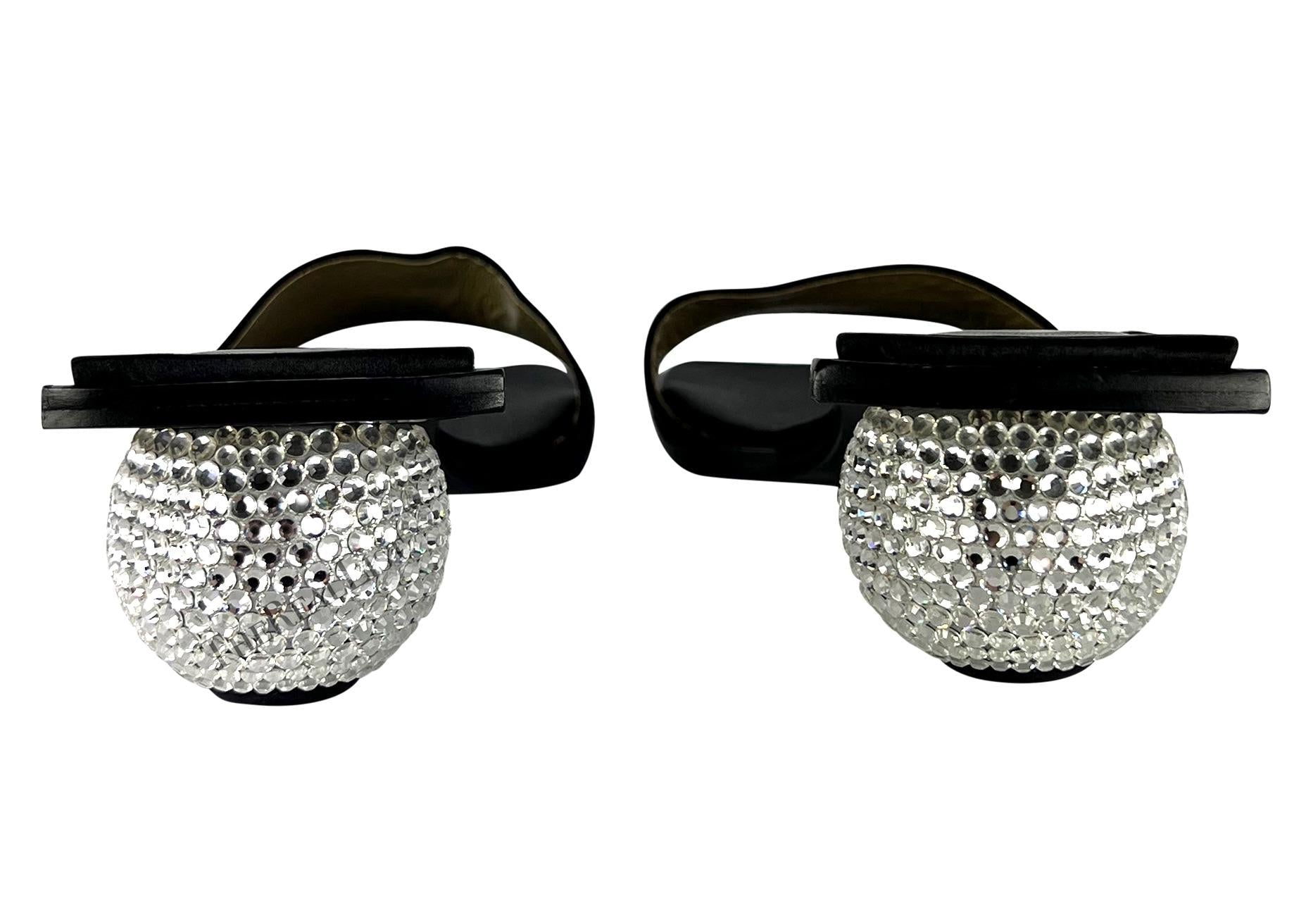 NEW 1990s Yves Saint Laurent Black Satin Sandal Rhinestone Ball Kitten Heel - RealList