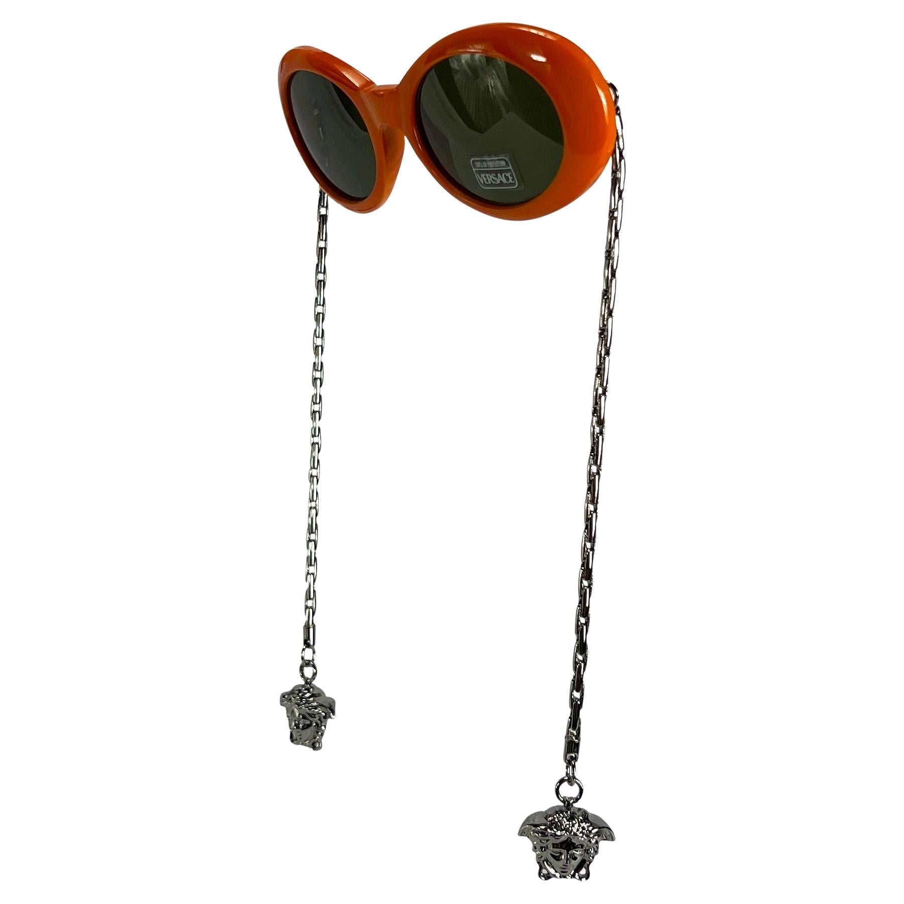 NEW 1996 Gianni Versace Medusa Chain Orange Mod Sunglasses - RealList