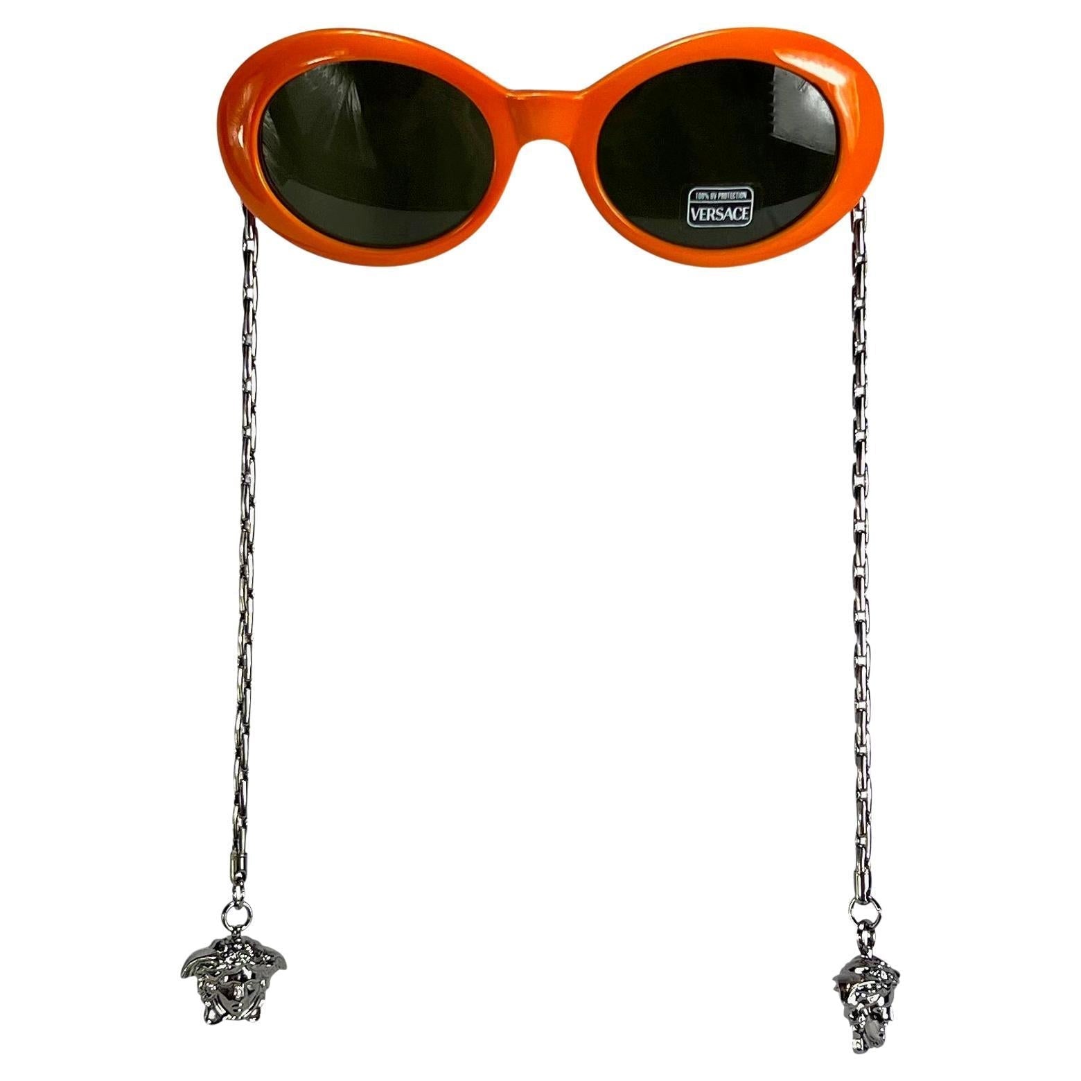 NEW 1996 Gianni Versace Medusa Chain Orange Mod Sunglasses - RealList