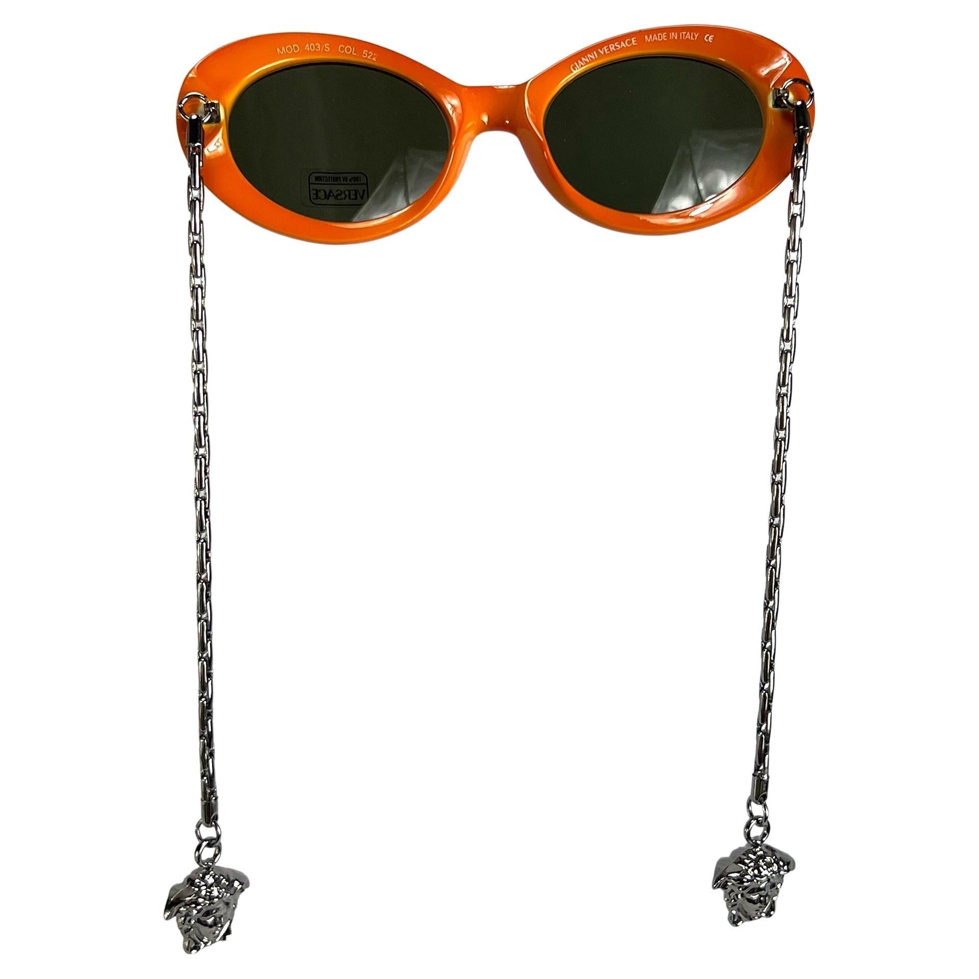 NEW 1996 Gianni Versace Medusa Chain Orange Mod Sunglasses - RealList