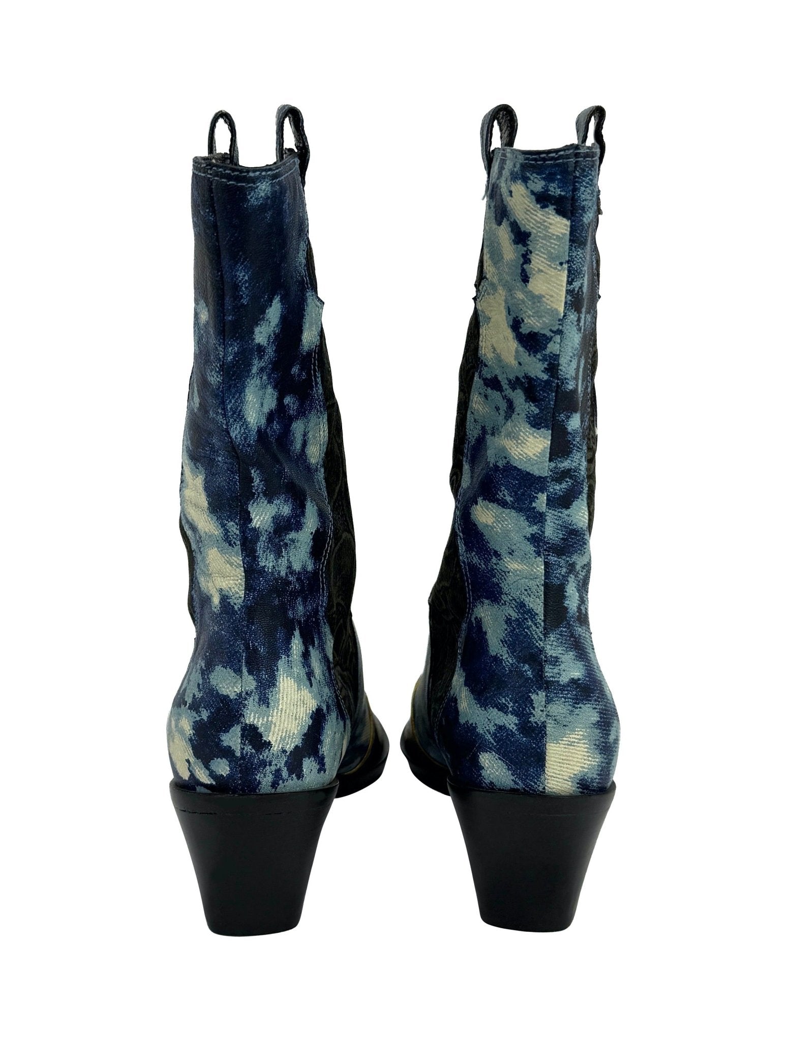 NEW 2000s Roberto Cavalli Blue Abstract Leather Croc Cowgirl Boots - RealList