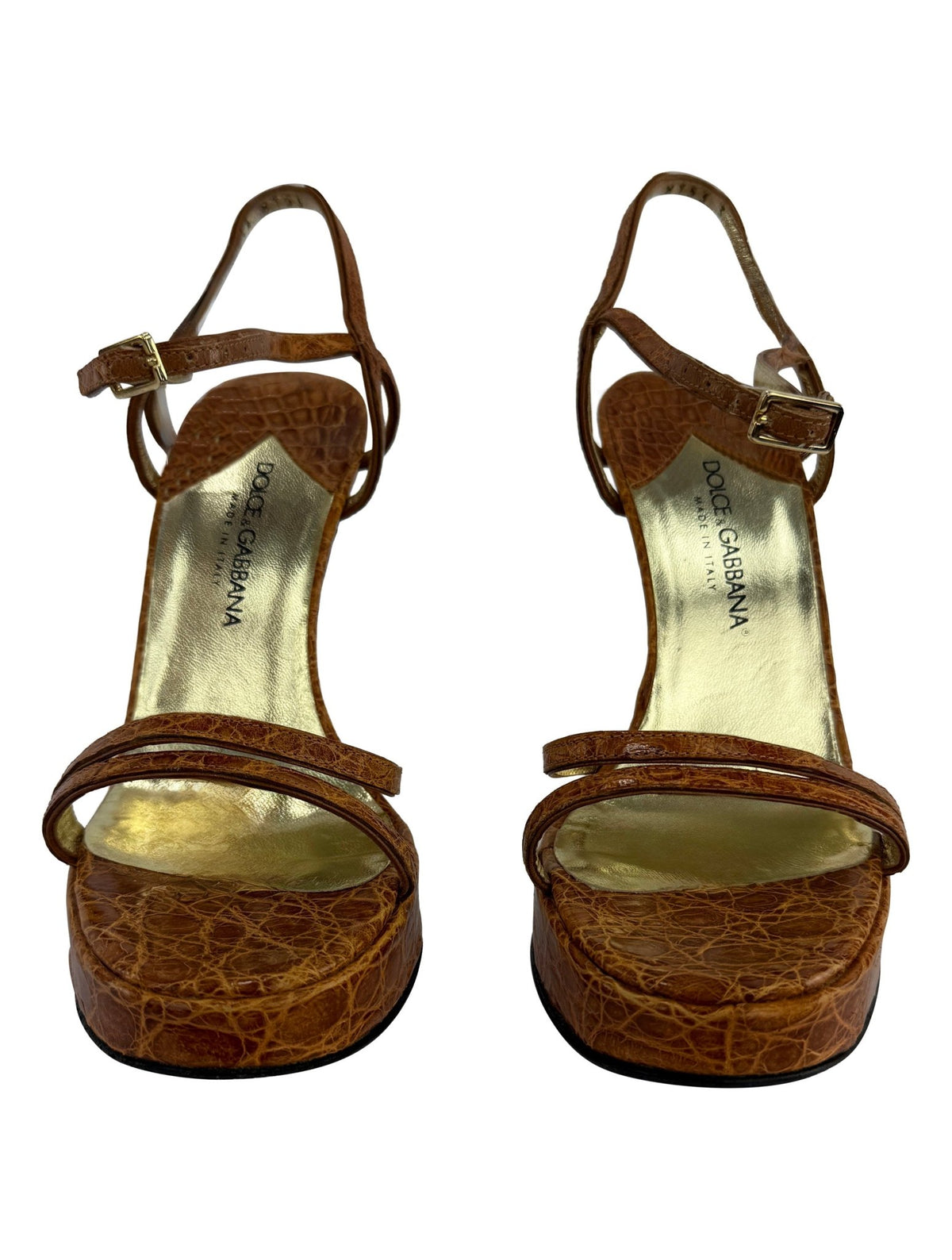 NEW F/W 2000 Dolce & Gabbana Light Brown Crocodile Platform Sandal Heels (37) - RealList