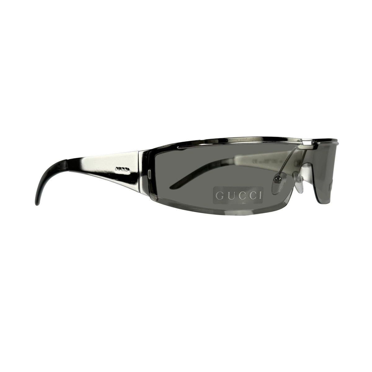 NEW S/S 2003 Gucci by Tom Ford Polarized Silver Tone Shield Logo Sunglasses - RealList