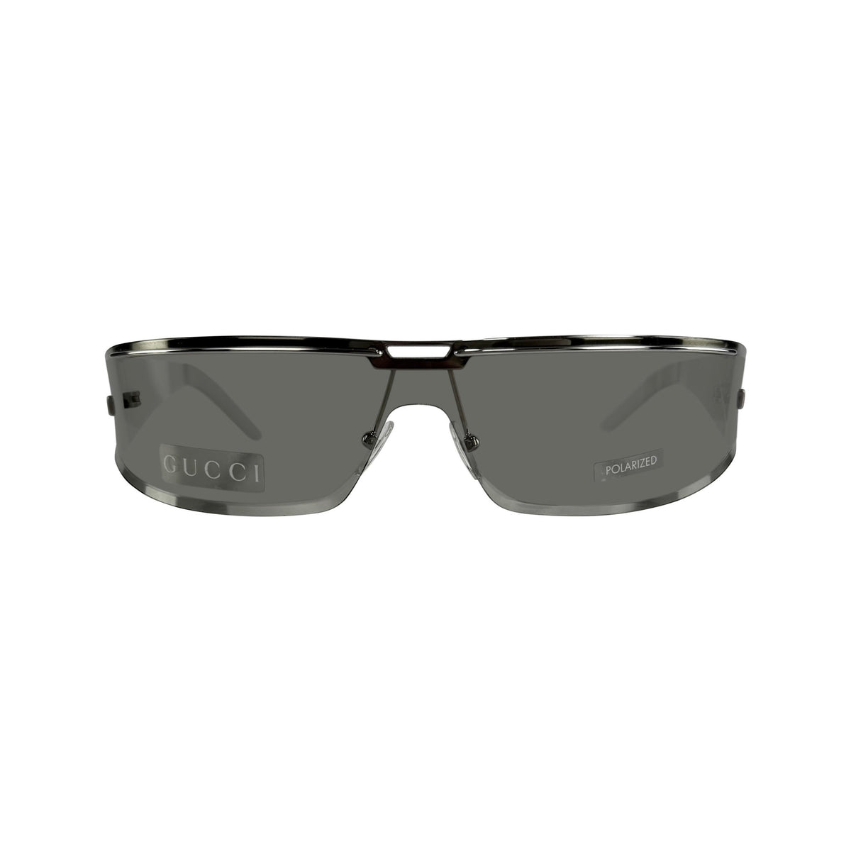 NEW S/S 2003 Gucci by Tom Ford Polarized Silver Tone Shield Logo Sunglasses - RealList