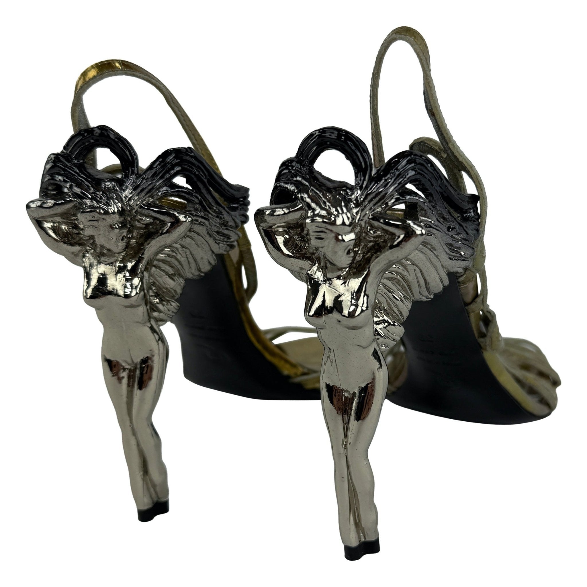 NWOT F/W 2010 Alexander McQueen 'Angels & Demons' Figural Metallic Sandal Heels 39 - RealList