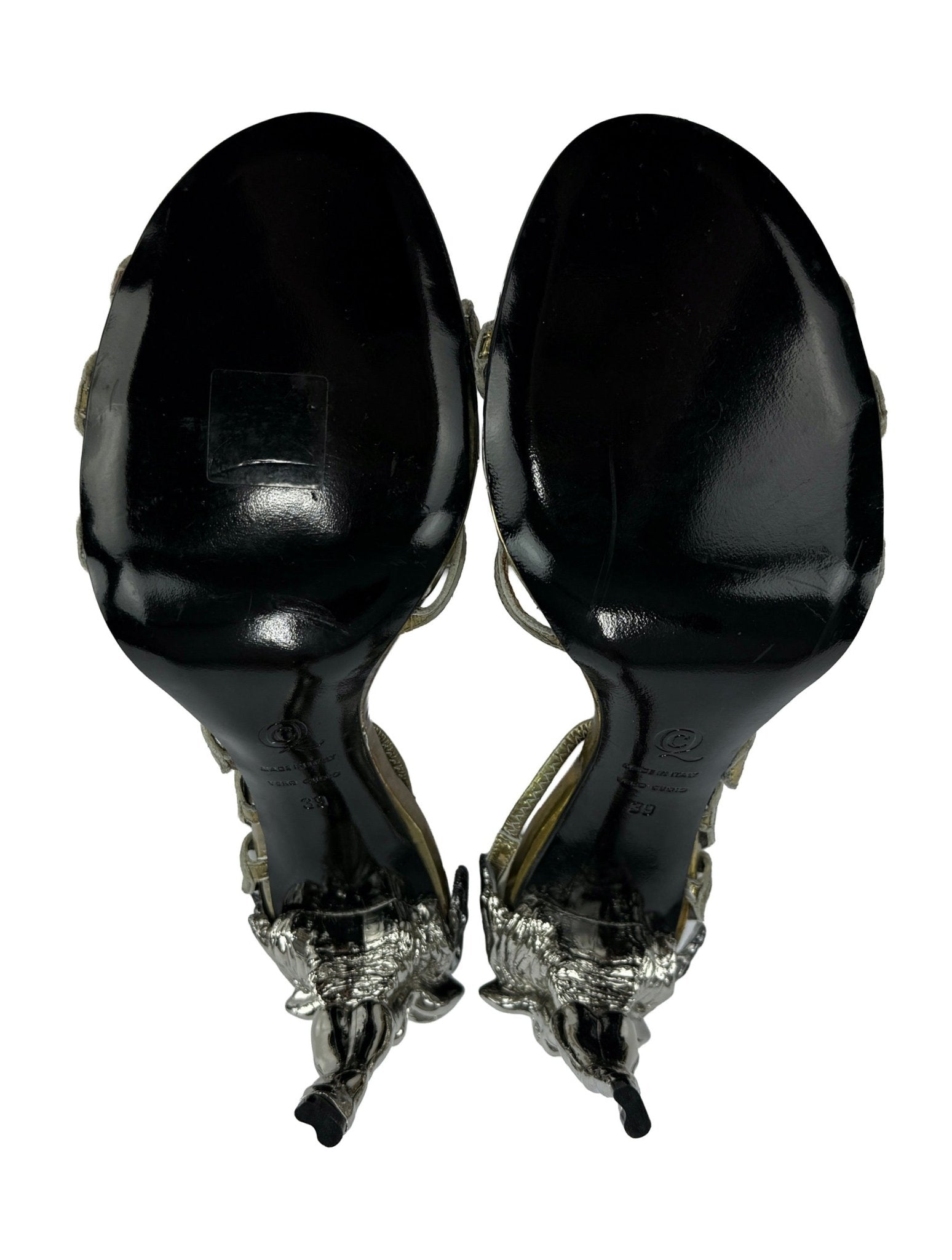 NWOT F/W 2010 Alexander McQueen 'Angels & Demons' Figural Metallic Sandal Heels 39 - RealList