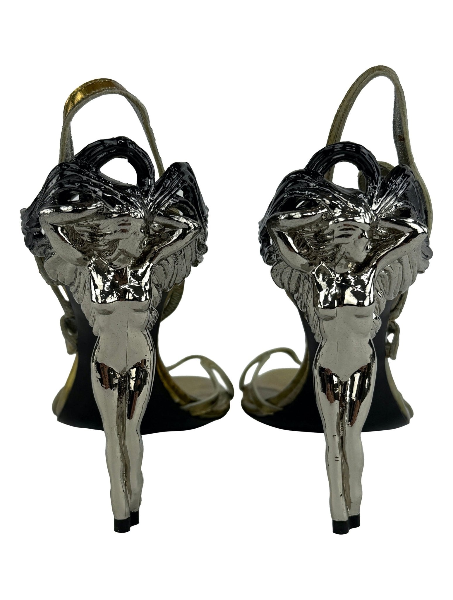NWOT F/W 2010 Alexander McQueen 'Angels & Demons' Figural Metallic Sandal Heels 39 - RealList