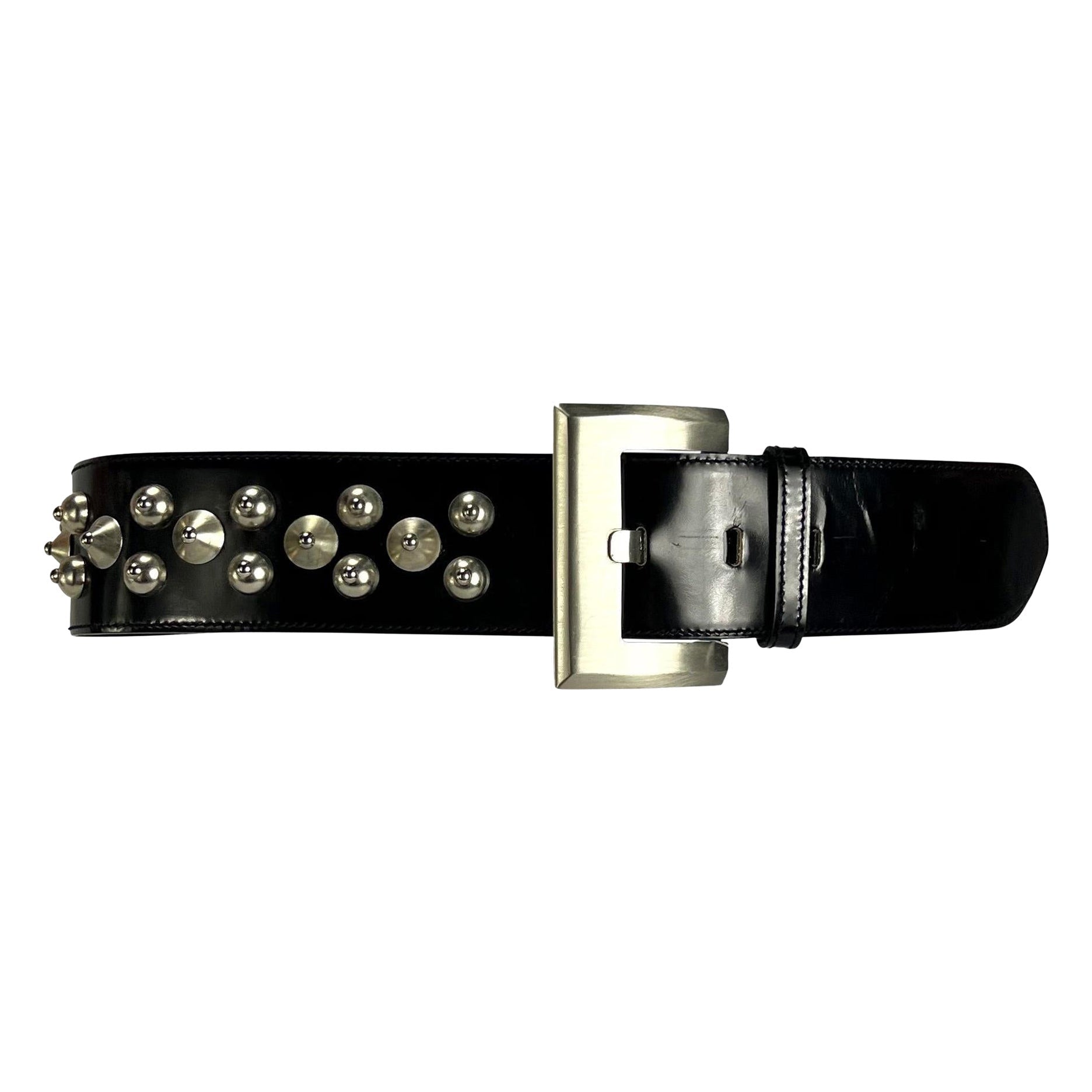 NWT 1980s Gianni Versace Black Oversized Studded Waist Belt - RealList