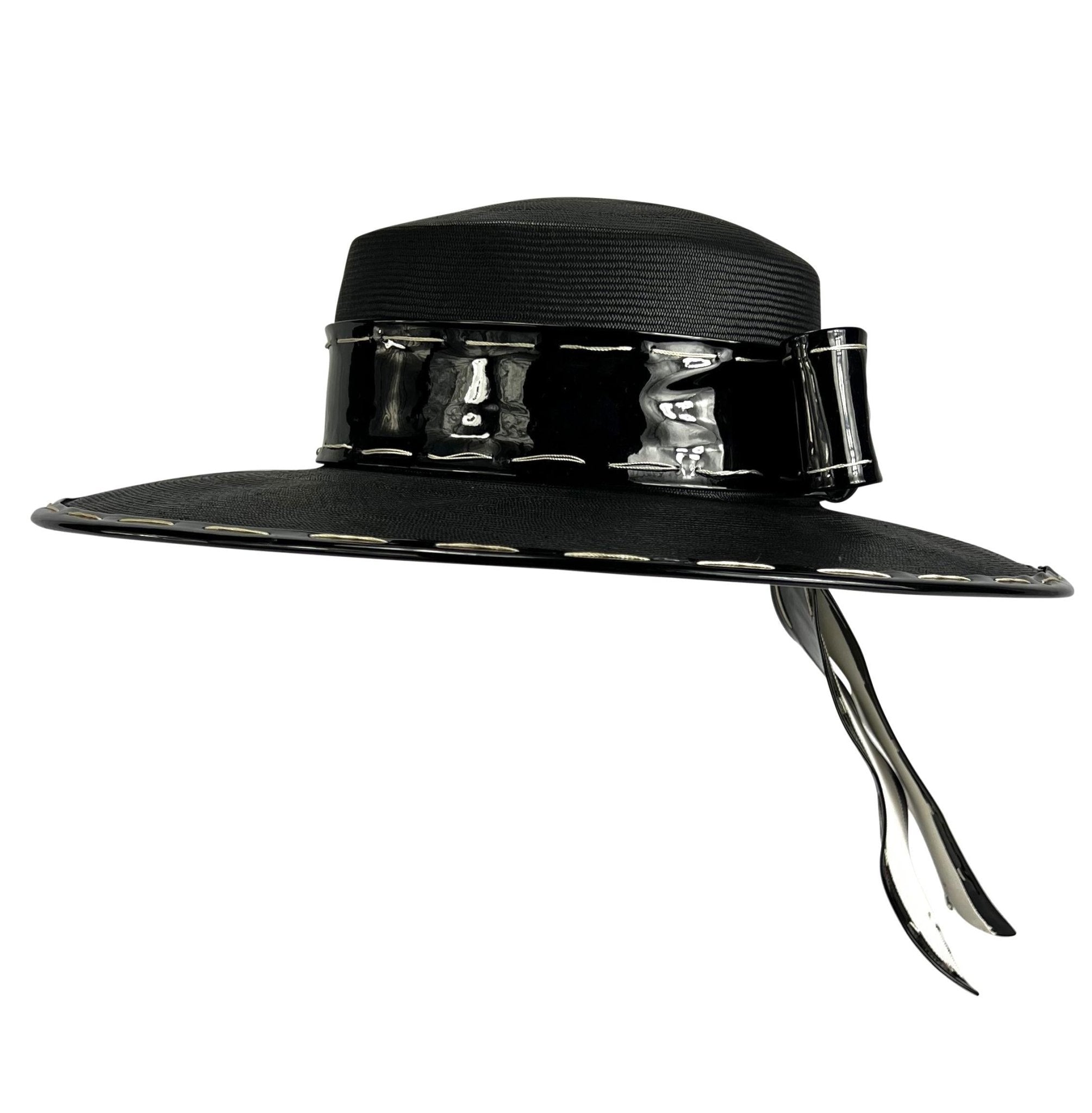 NWT 1980s Yves Saint Laurent Black White Chupalla Patent Bow Hat - RealList