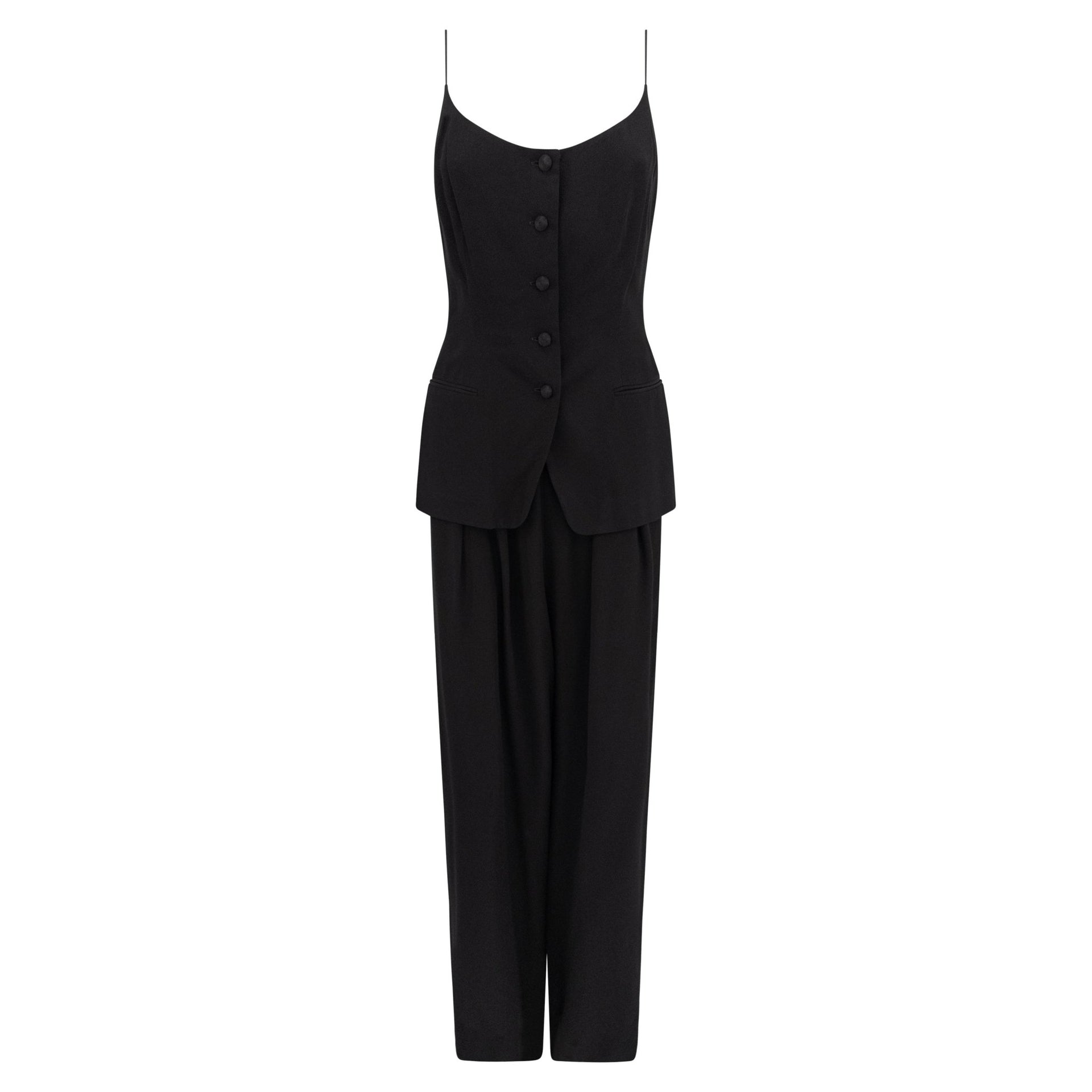 NWT 1990s Donna Karan Black Silk Thin Strap Tank Top Pantsuit Set - RealList