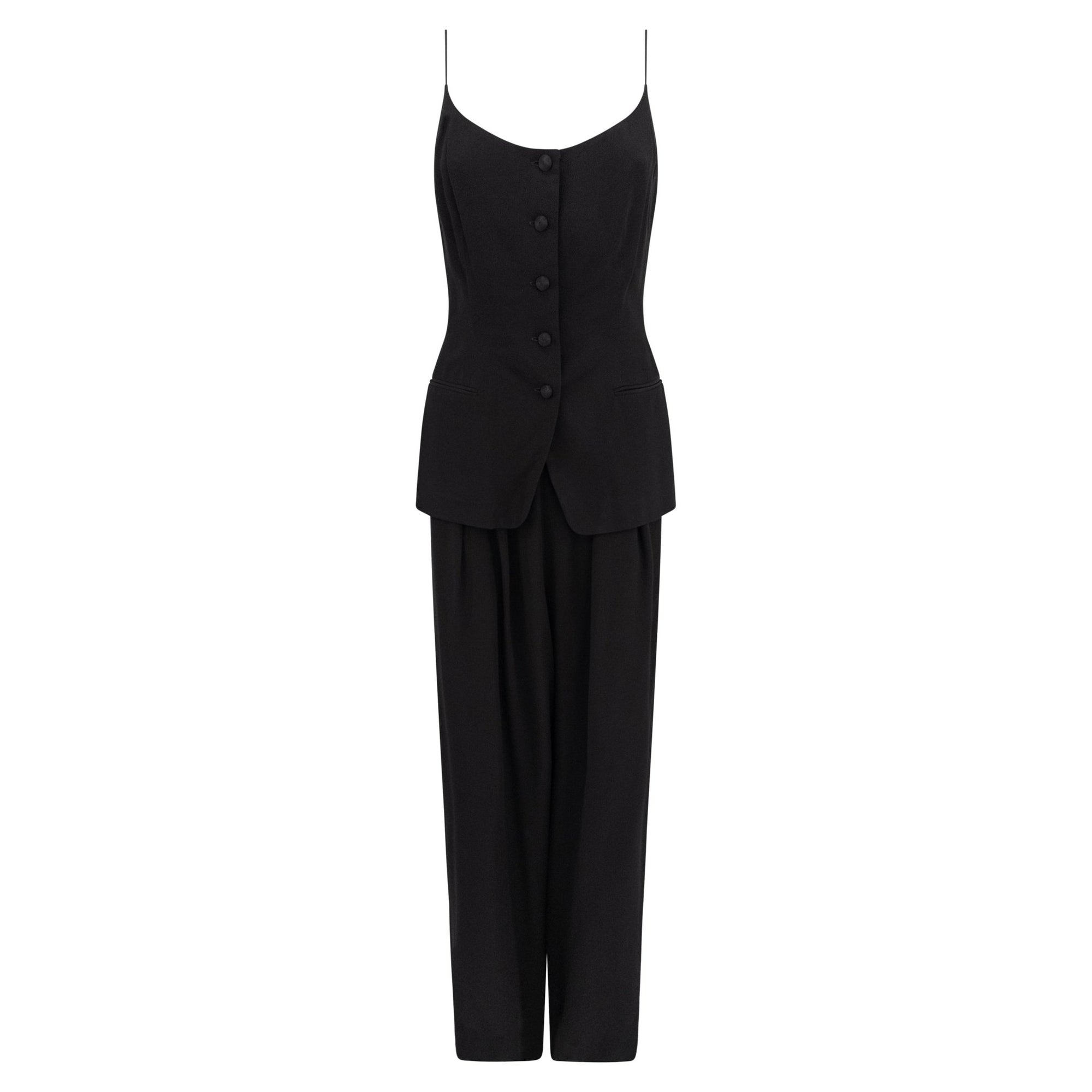 NWT 1990s Donna Karan Black Silk Thin Strap Tank Top Pantsuit Set - RealList