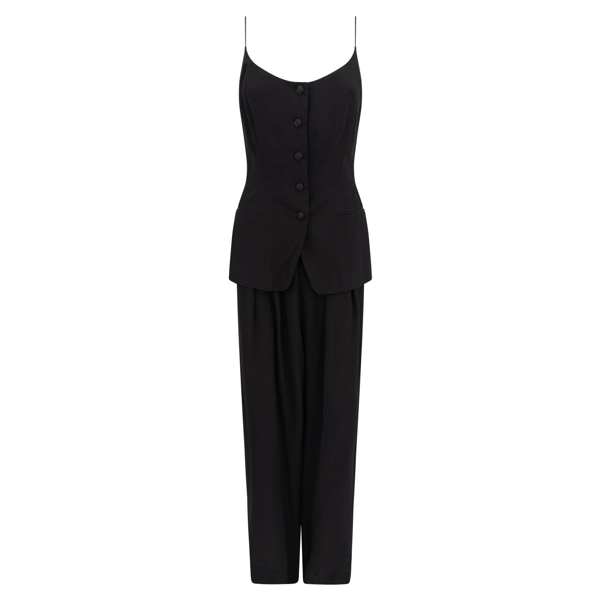 NWT 1990s Donna Karan Black Silk Thin Strap Tank Top Pantsuit Set - RealList