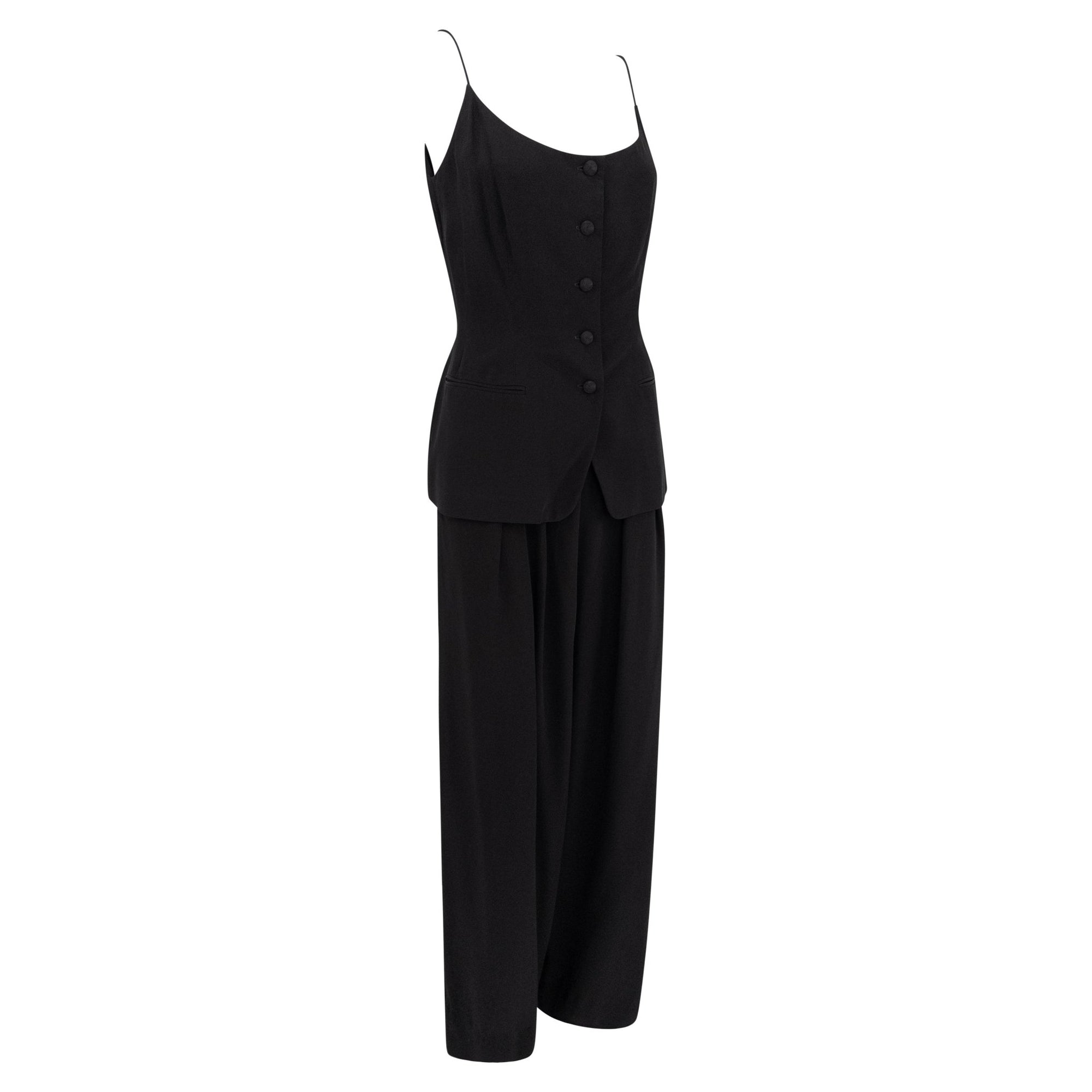 NWT 1990s Donna Karan Black Silk Thin Strap Tank Top Pantsuit Set - RealList