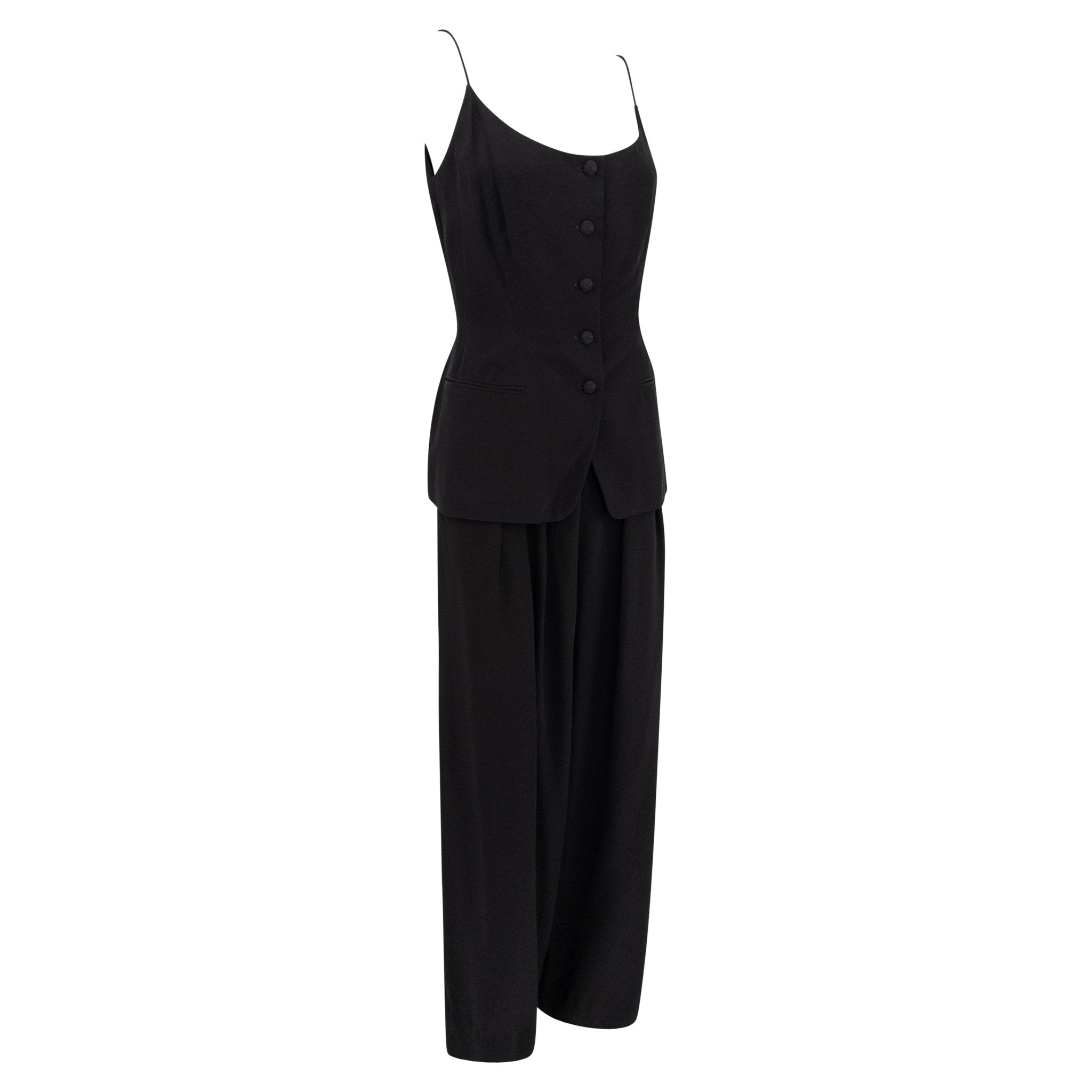 NWT 1990s Donna Karan Black Silk Thin Strap Tank Top Pantsuit Set - RealList