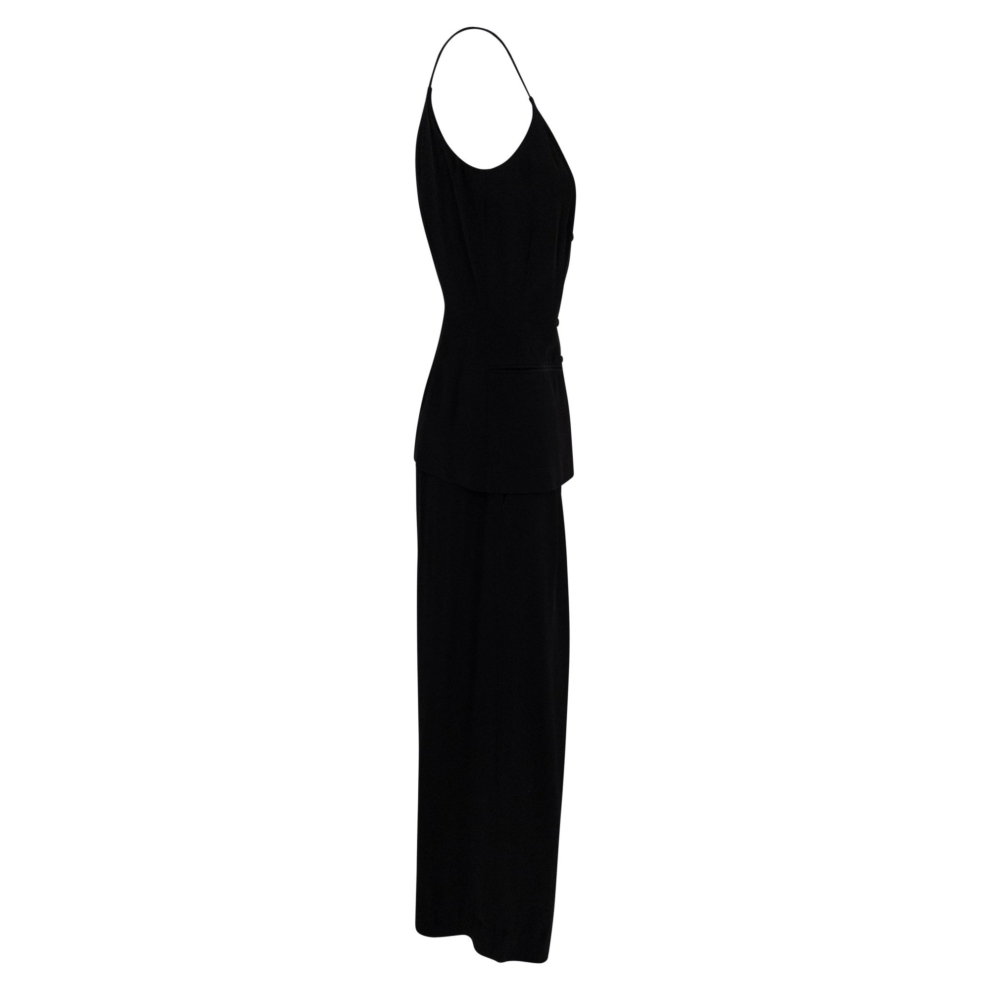 NWT 1990s Donna Karan Black Silk Thin Strap Tank Top Pantsuit Set - RealList