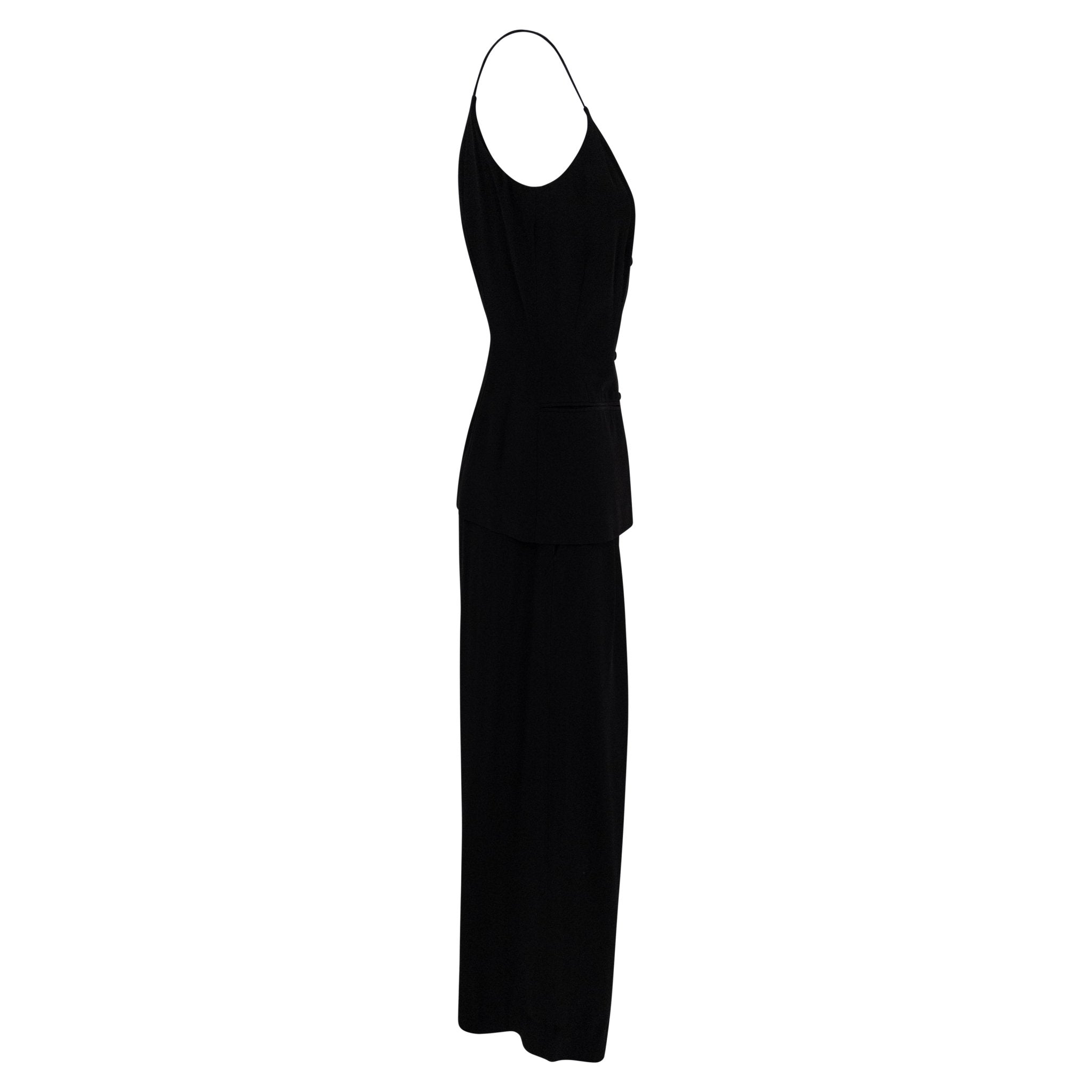 NWT 1990s Donna Karan Black Silk Thin Strap Tank Top Pantsuit Set - RealList