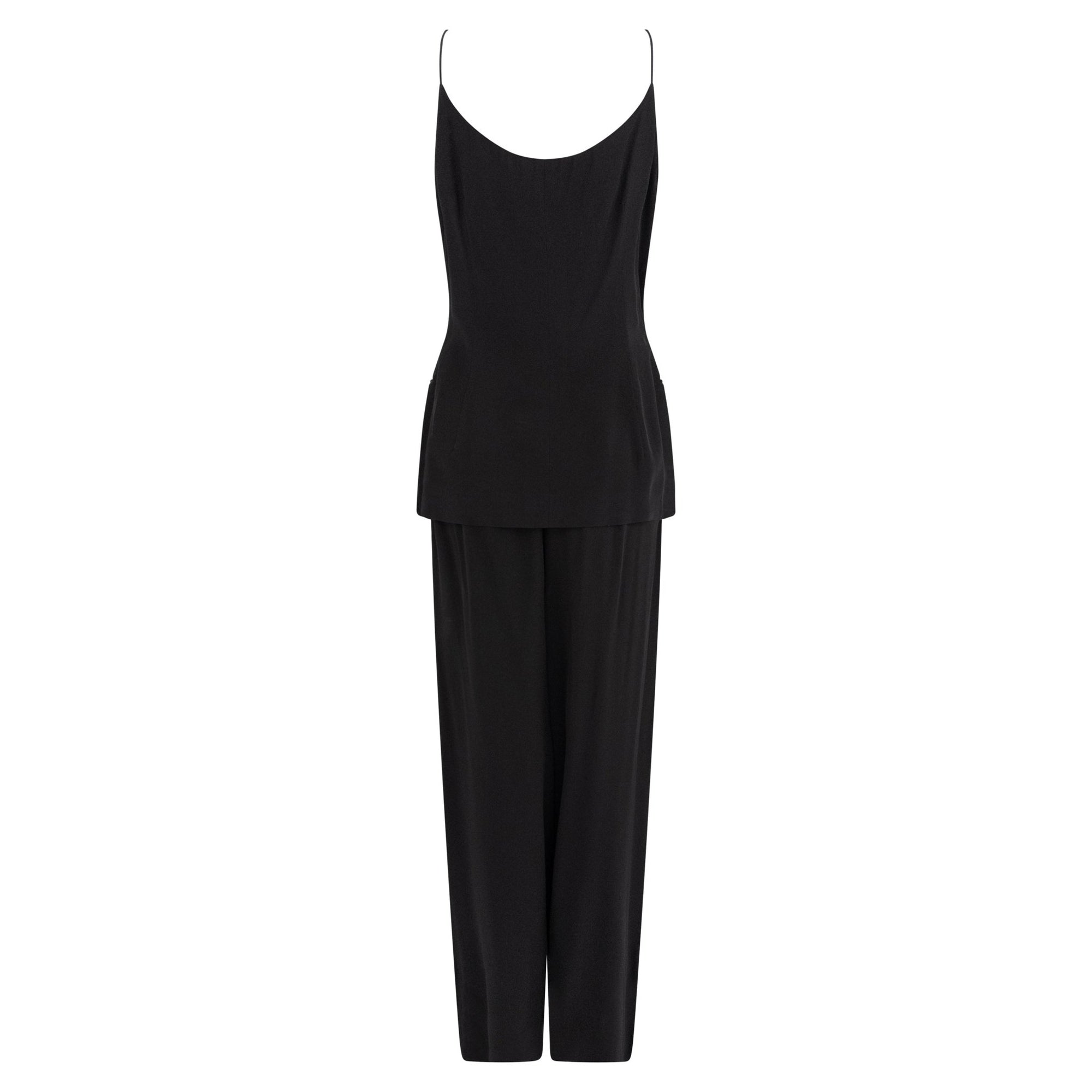 NWT 1990s Donna Karan Black Silk Thin Strap Tank Top Pantsuit Set - RealList