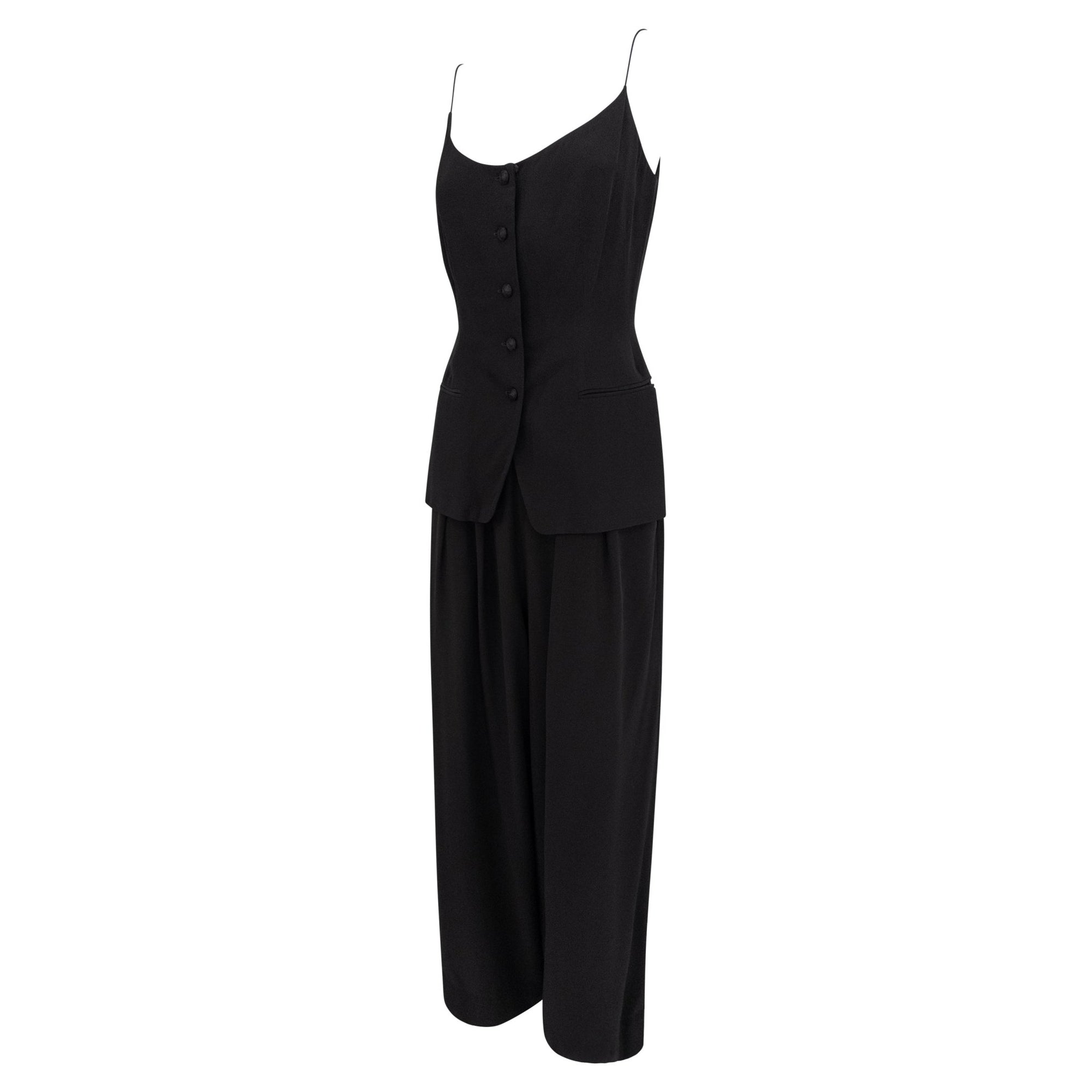 NWT 1990s Donna Karan Black Silk Thin Strap Tank Top Pantsuit Set - RealList