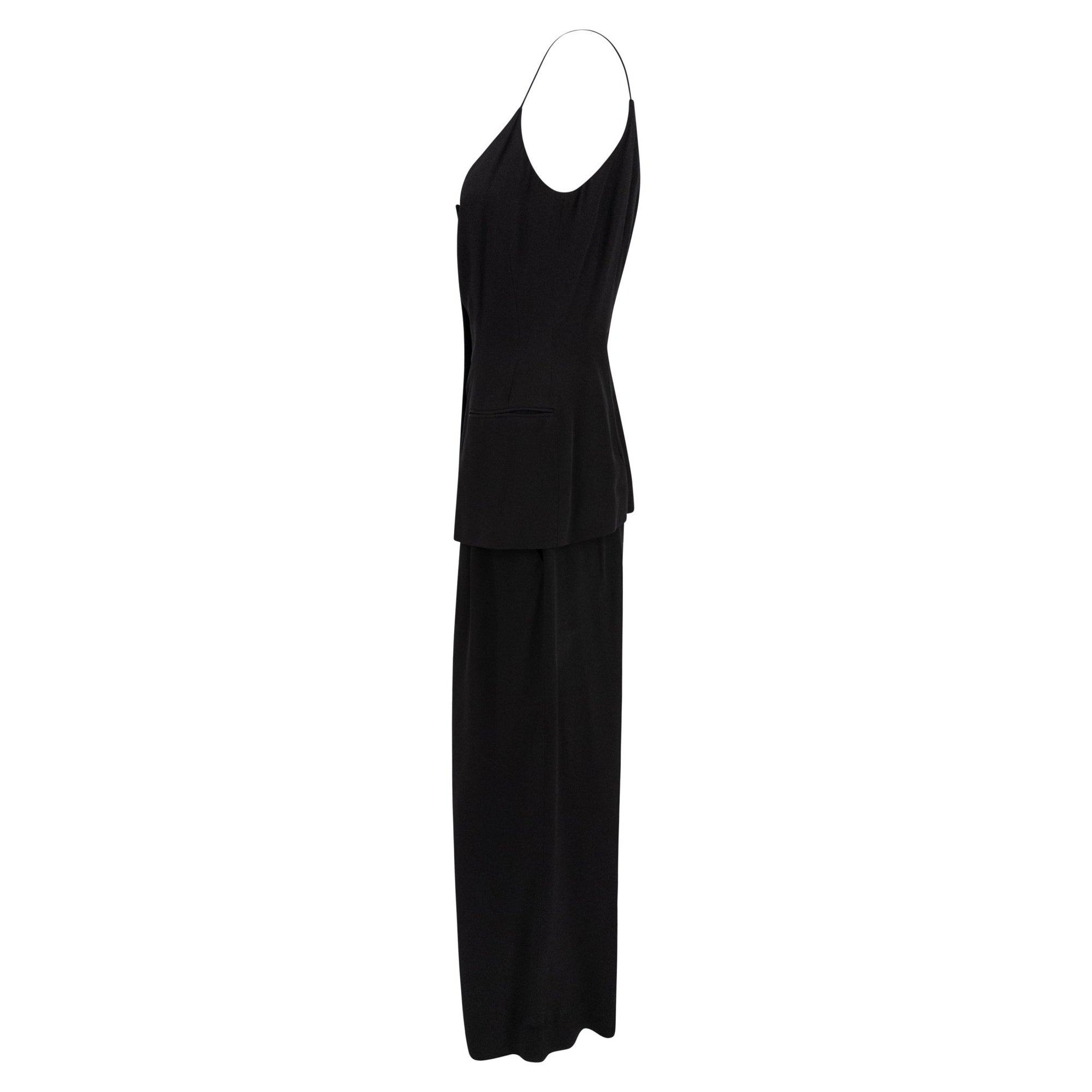 NWT 1990s Donna Karan Black Silk Thin Strap Tank Top Pantsuit Set - RealList