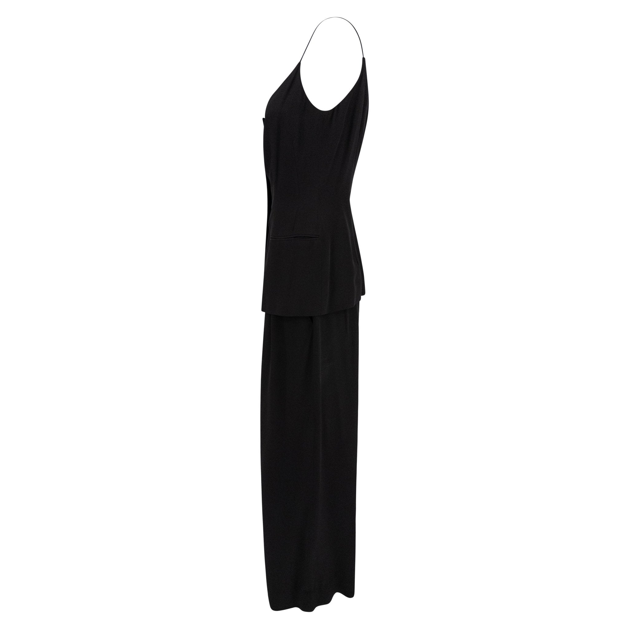 NWT 1990s Donna Karan Black Silk Thin Strap Tank Top Pantsuit Set - RealList