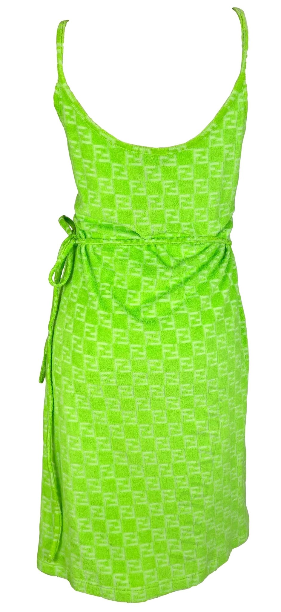 NWT 1990s Fendi by Karl Lagerfeld Neon Green Terry Cloth FF Logo Wrap Dress - RealList