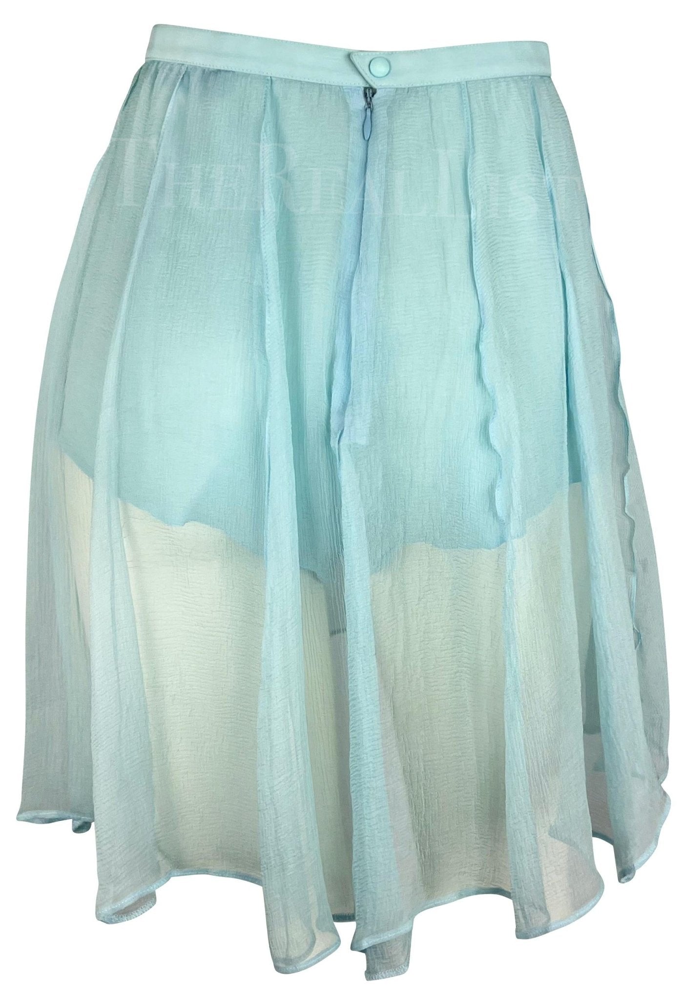 NWT 1990s Thierry Mugler Light Blue Sheer Pleated Silk Skirt Short Combo - RealList