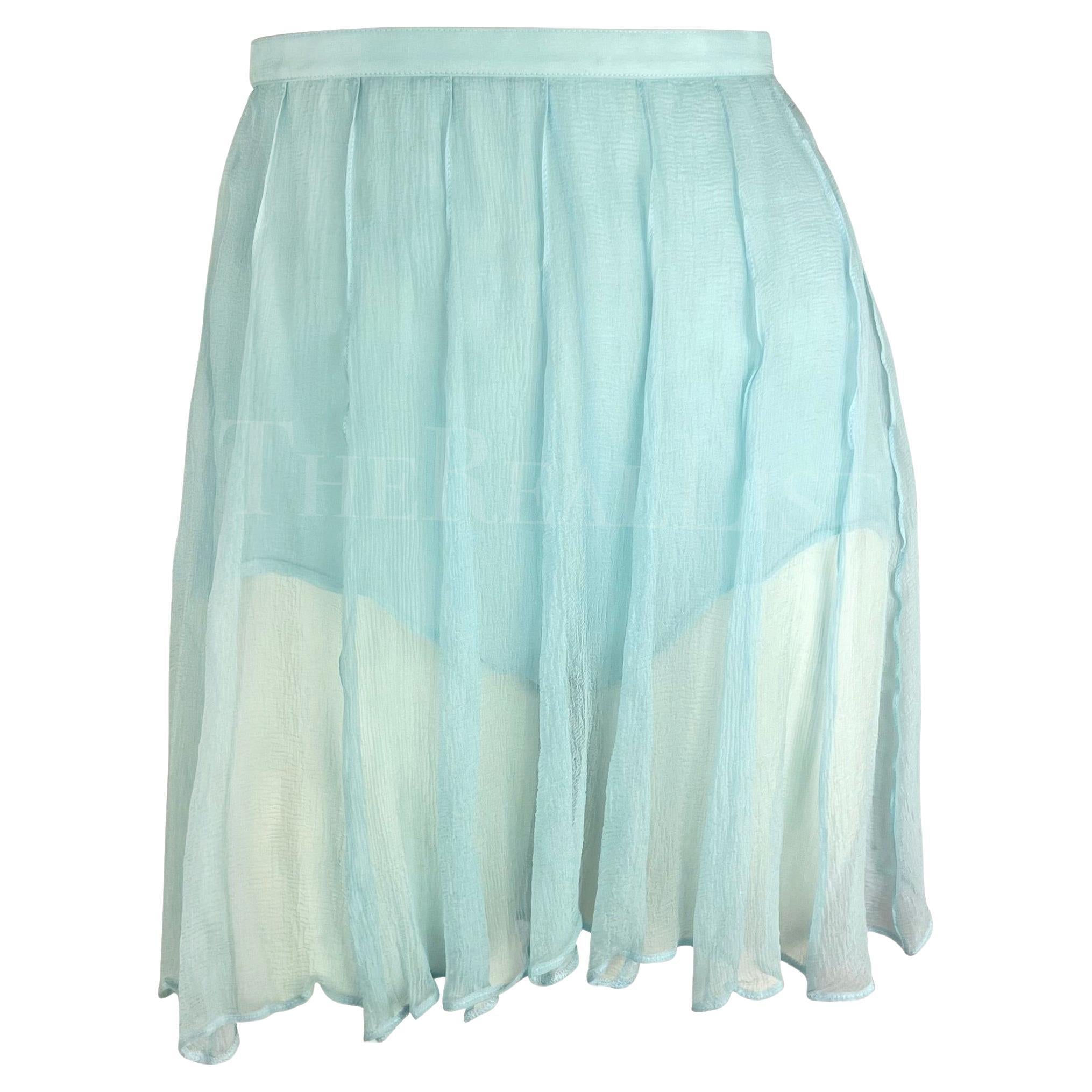 NWT 1990s Thierry Mugler Light Blue Sheer Pleated Silk Skirt Short Combo - RealList