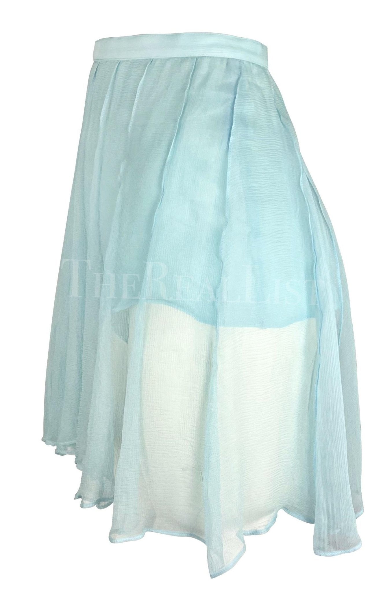 NWT 1990s Thierry Mugler Light Blue Sheer Pleated Silk Skirt Short Combo - RealList