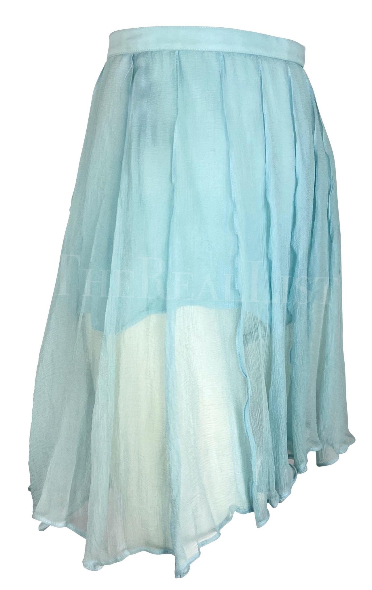 NWT 1990s Thierry Mugler Light Blue Sheer Pleated Silk Skirt Short Combo - RealList
